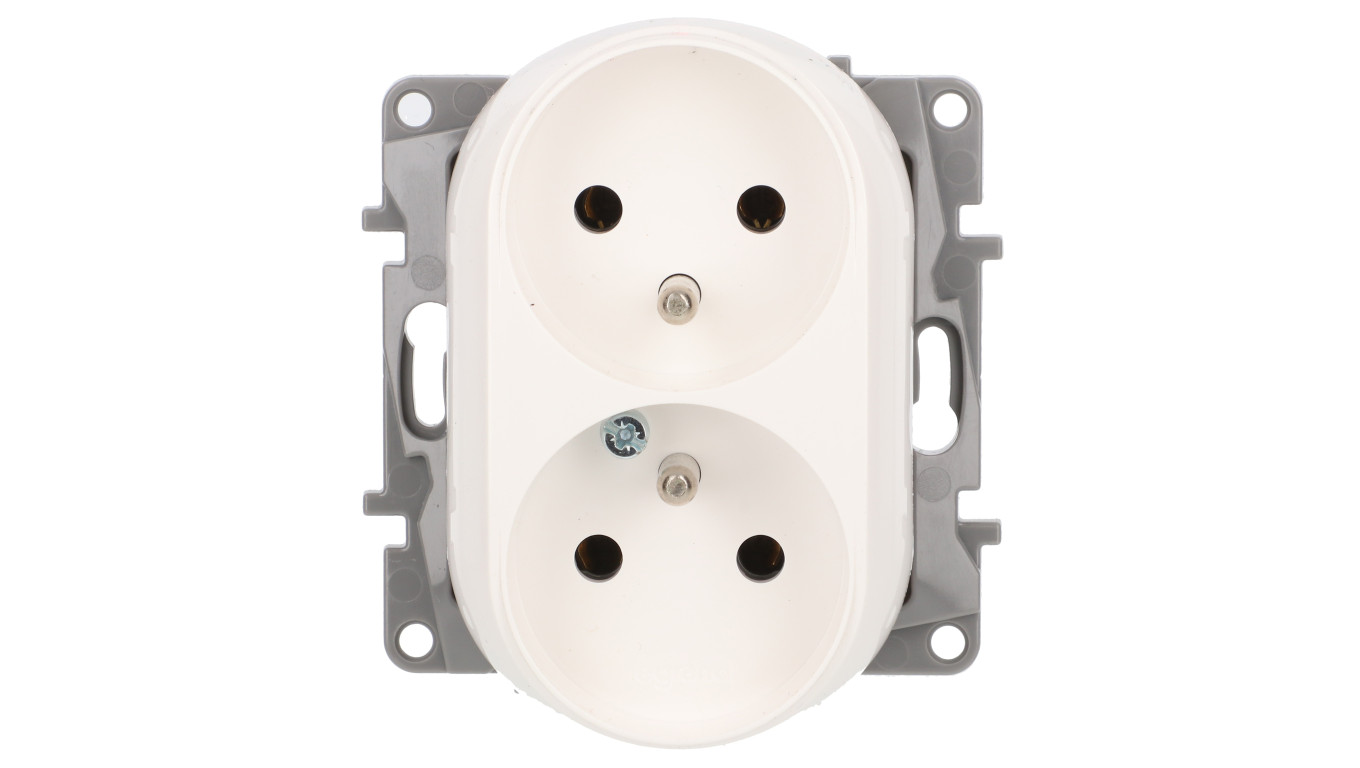 NILOE Gniazdo podwójne z/u 16A bez przesłon, zaciski śrubowe, białe 764562