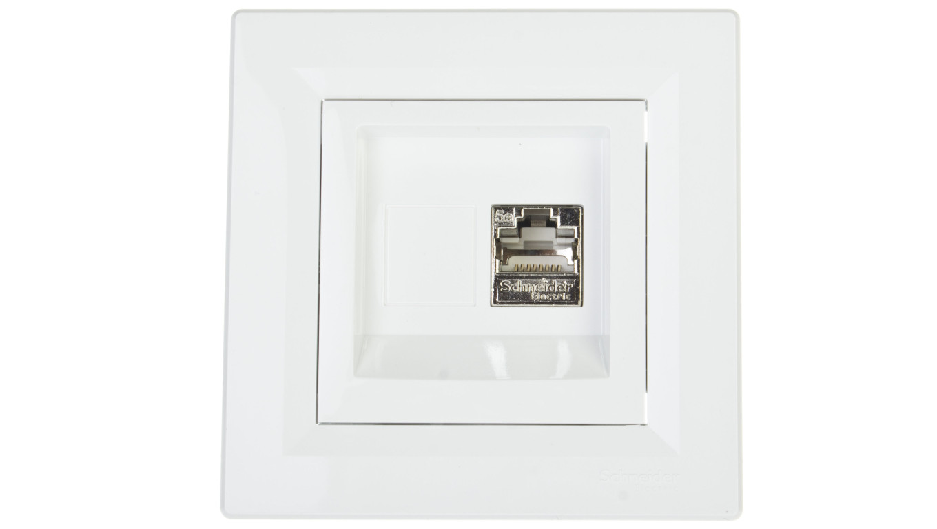 Gniazdo komputerowe Asfora pojedyncze RJ45 kat.5e ekranowane białe z ramką EPH5000121