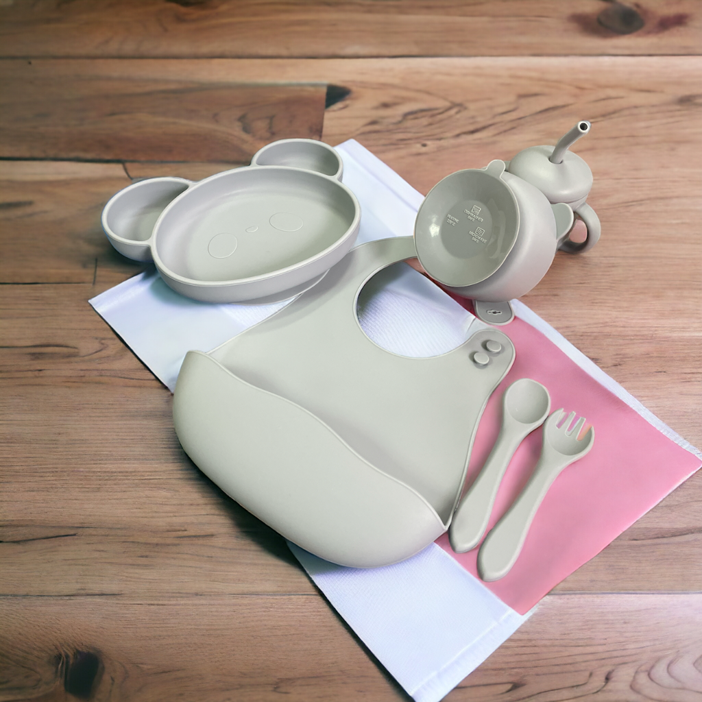 Zestaw Silikonowy Dla Niemowląt dzieci 6 elementów - Niebieski/Szary