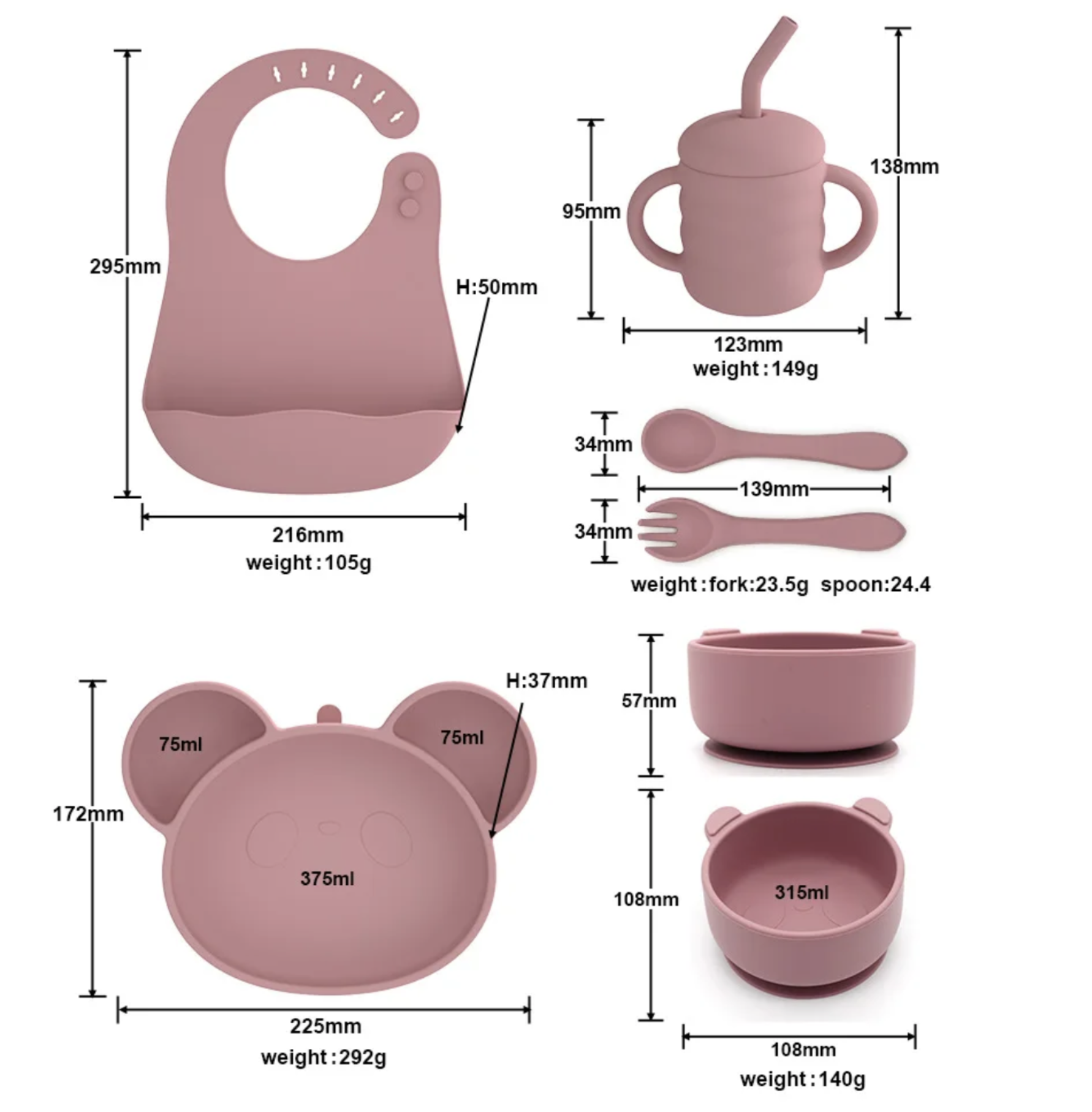Zestaw Silikonowy Dla Niemowląt dzieci 6 elementów - Niebieski/Szary