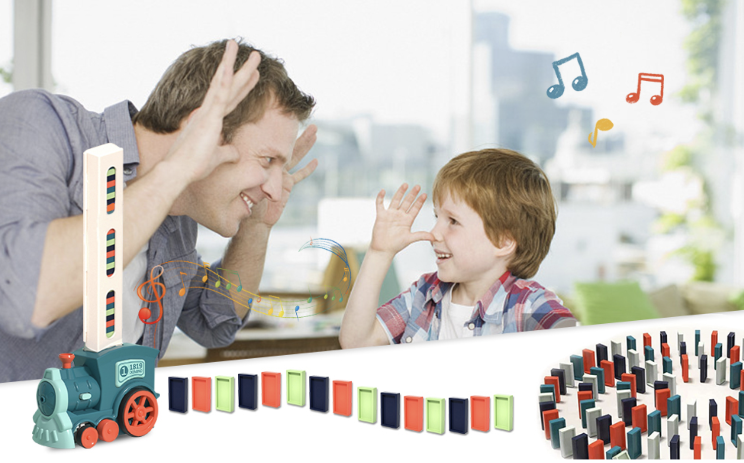 Interaktywny Pociąg, Kolejka układająca Domino dla Dzieci - Niebieska