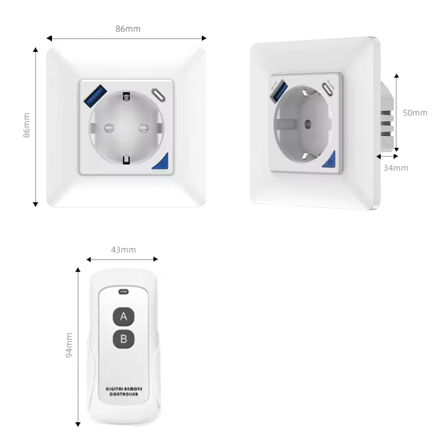 Gniazdko ścienne Kontakt USB USB-C 16A WiFi Tuya