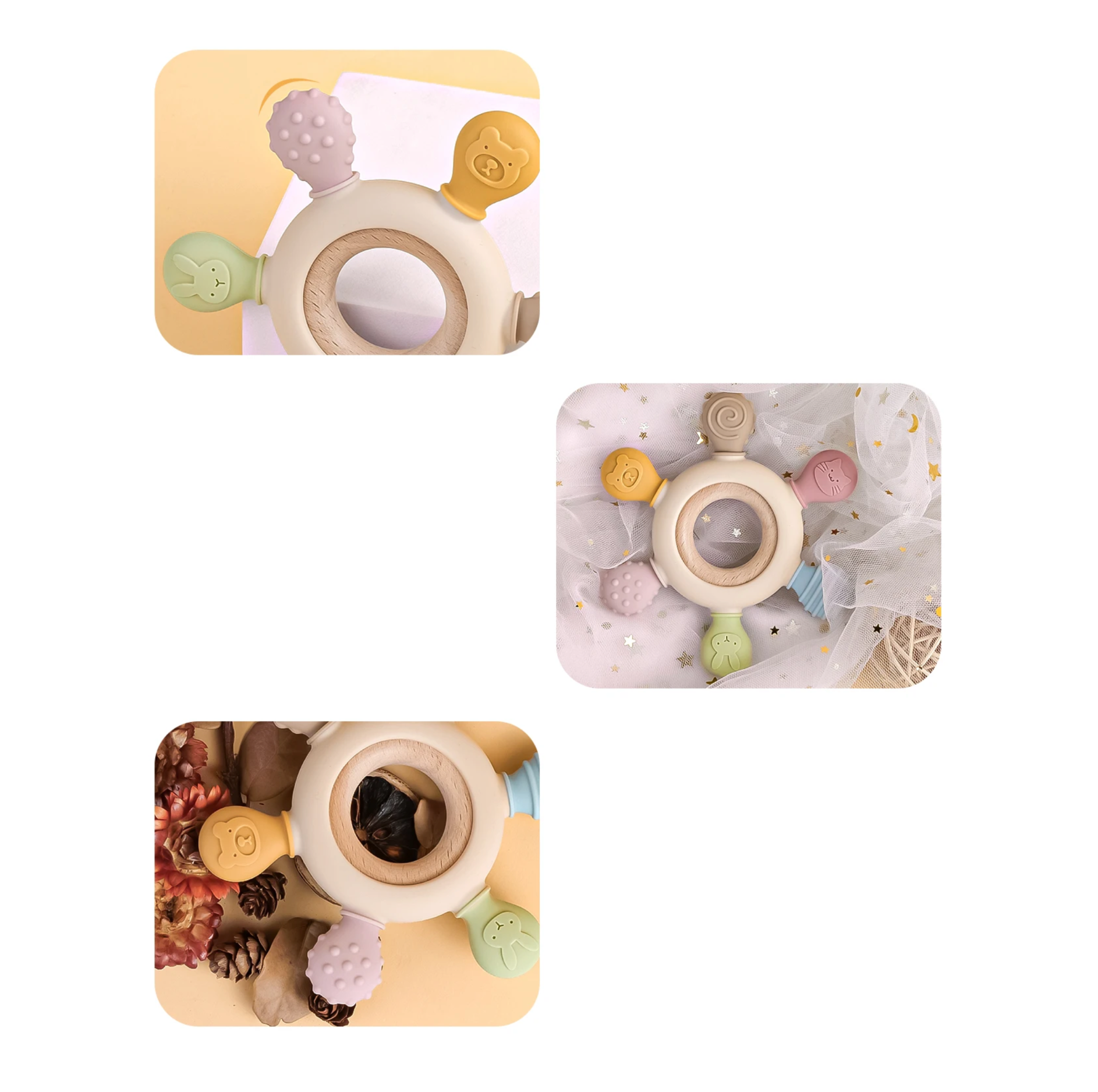 Gryzak Drewniany Silikonowy Na Ząbkowanie 0m+