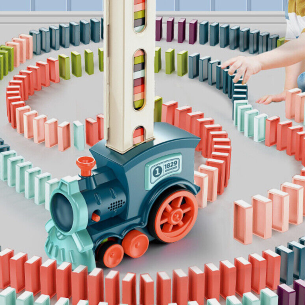 Interaktywny Pociąg, Kolejka układająca Domino dla Dzieci - Niebieska