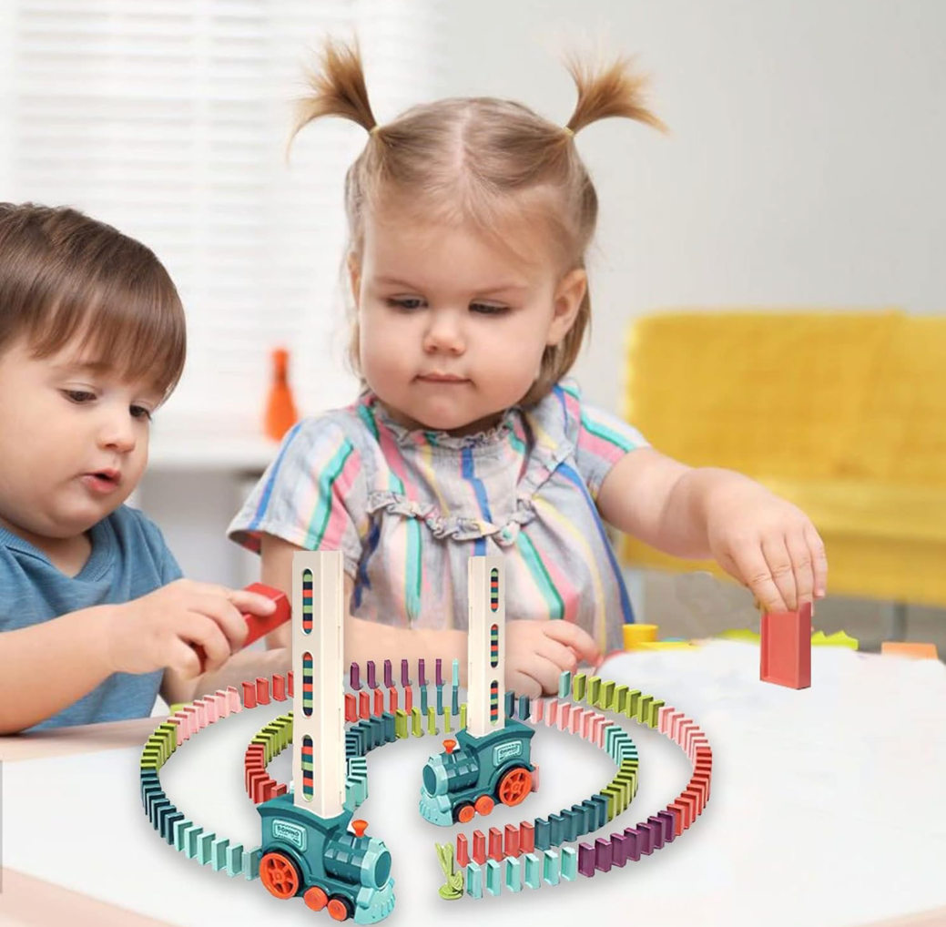 Interaktywny Pociąg, Kolejka układająca Domino dla Dzieci - Niebieska