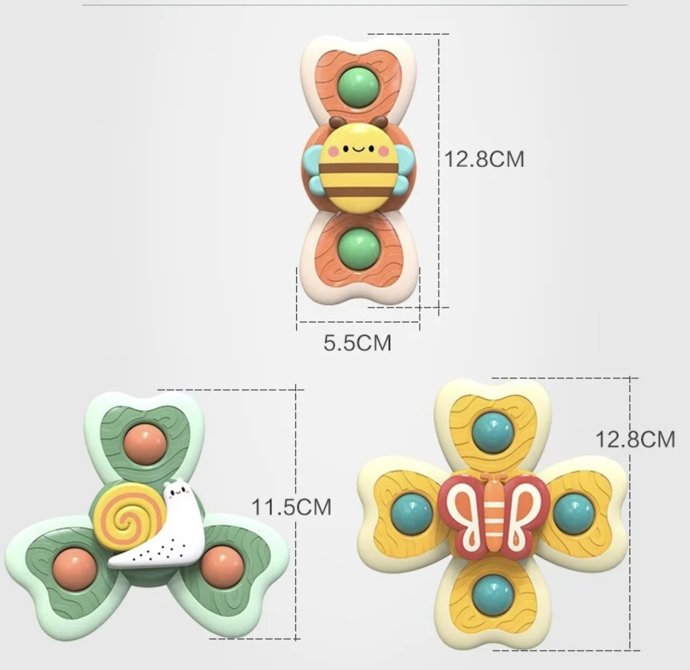 3 FIDGET SPINNER Z PRZYSSAWKĄ ZABAWKA DO KĄPIELI SENSORYCZNA ANTYSTRESOWA