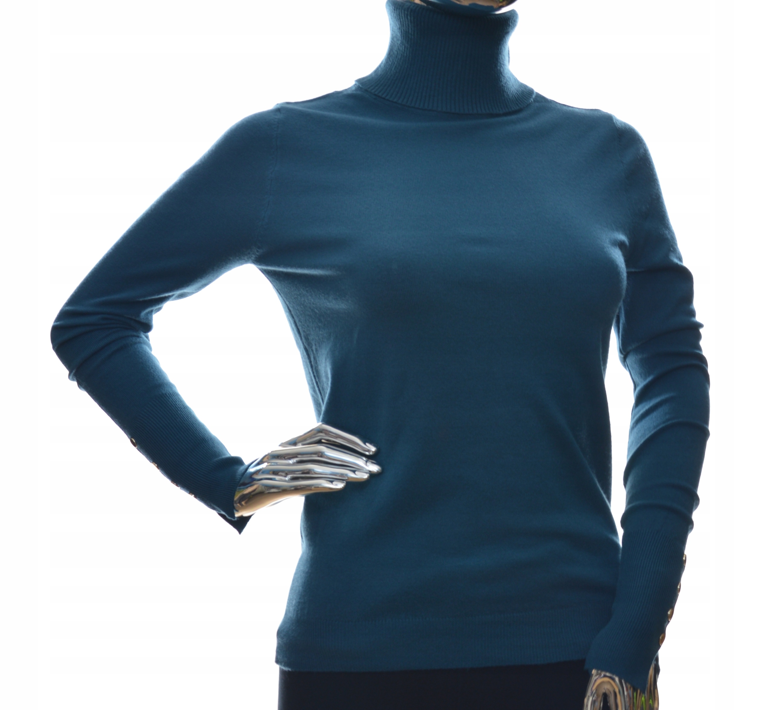 Damski sweter z golfem golf z guzikami guziki uni