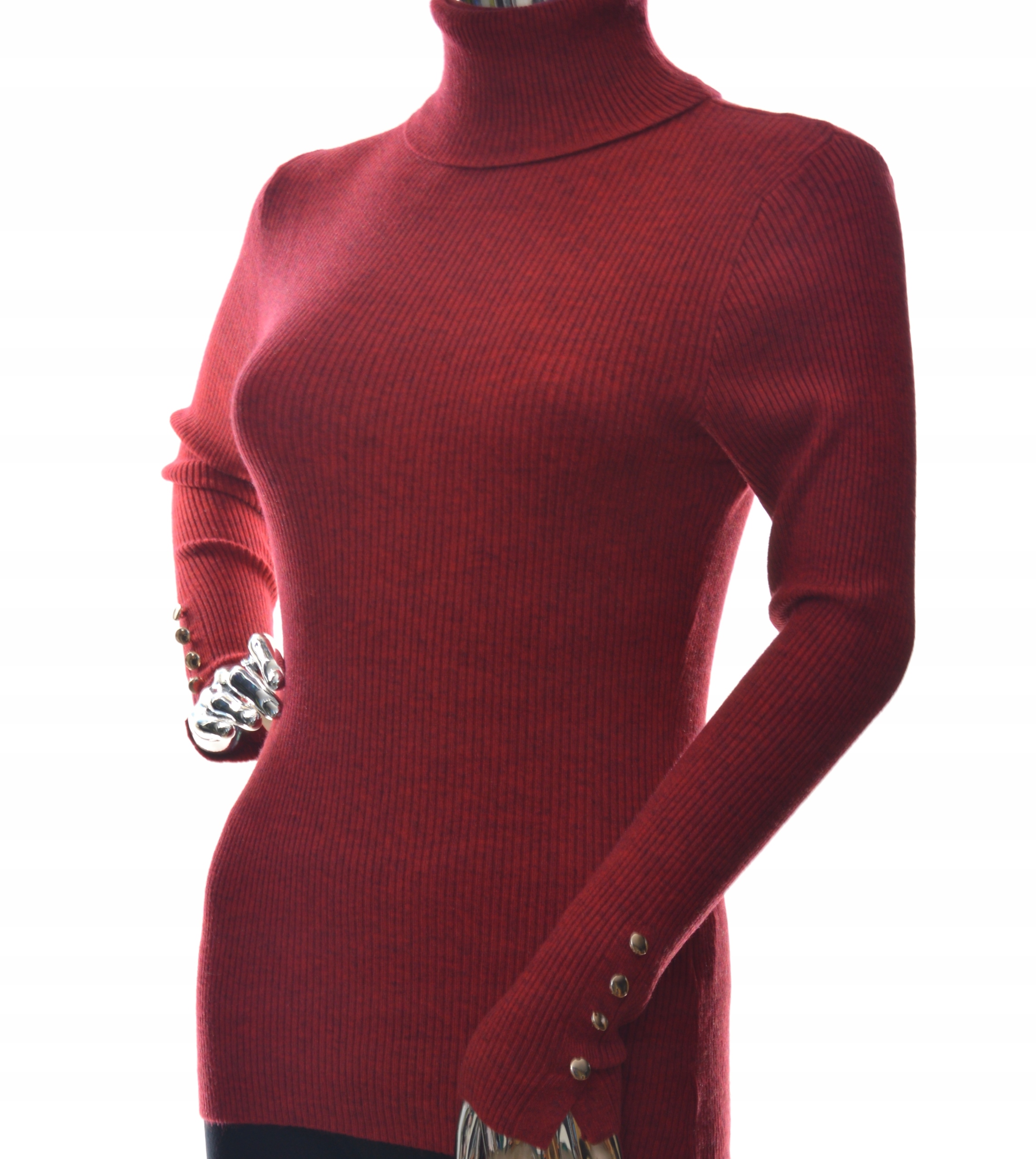 Damski sweter z golfem golf w prążek guziki UNI