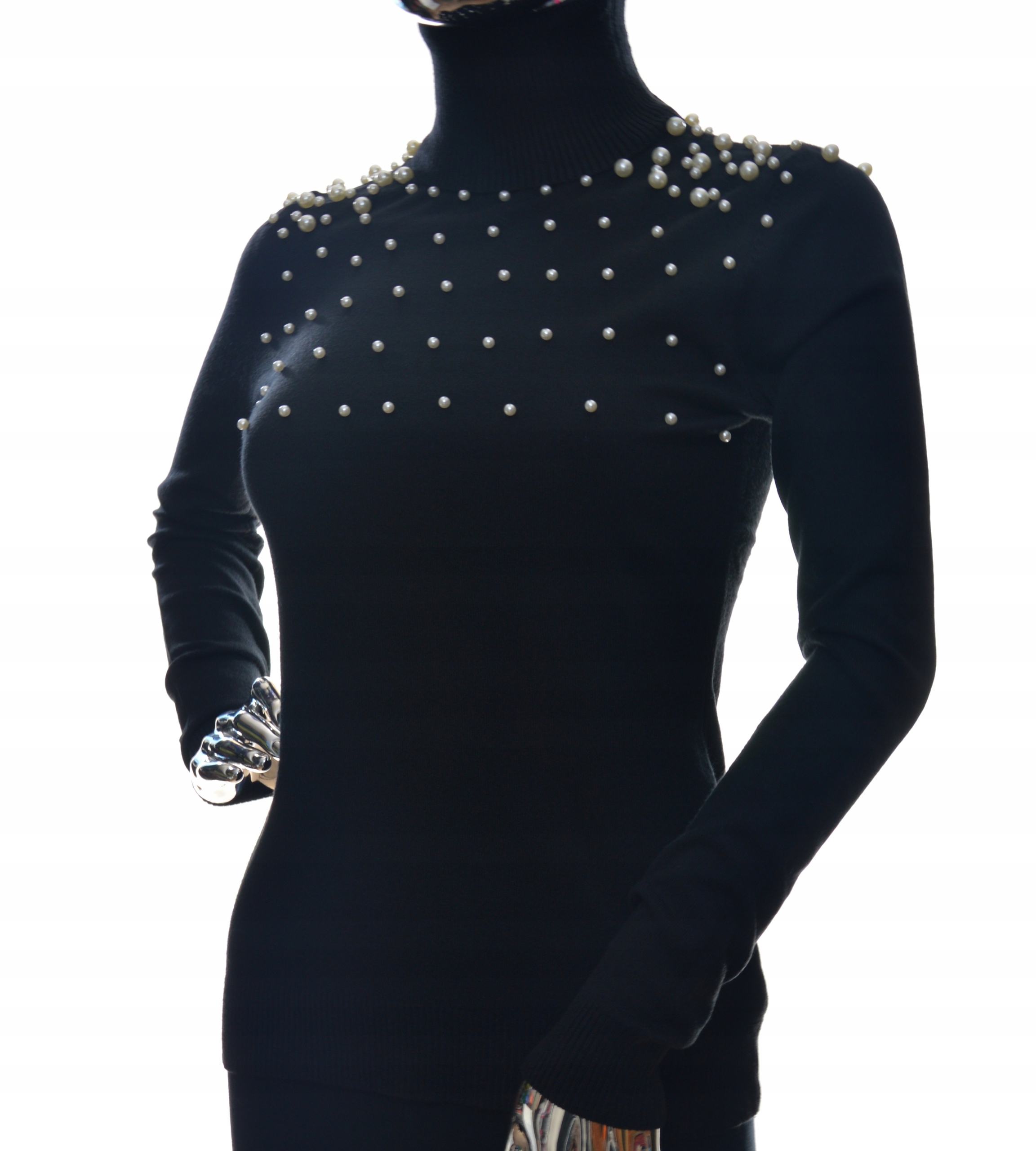 Damski golf sweter z golfem perełkami perełki UNI