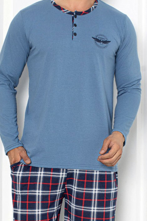 Piżama męska klasyczna na prezent długi rękaw długie spodnie bawełna L