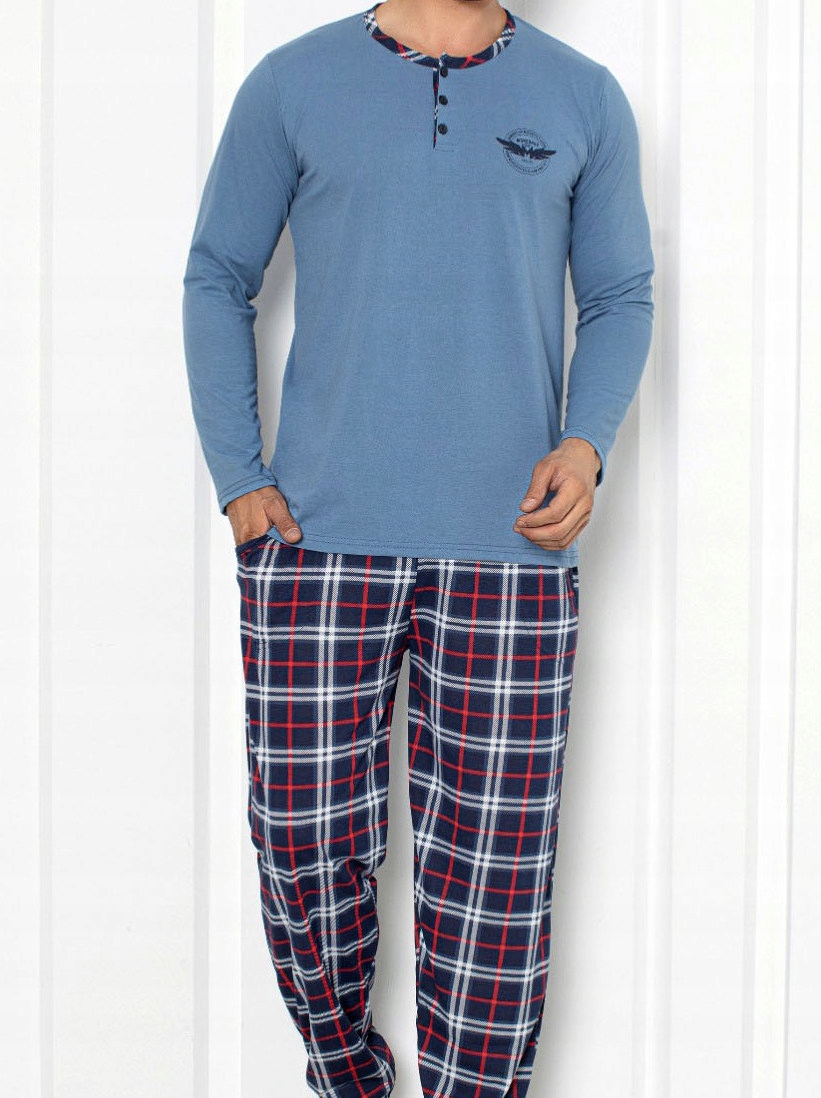 Piżama męska klasyczna na prezent długi rękaw długie spodnie bawełna L