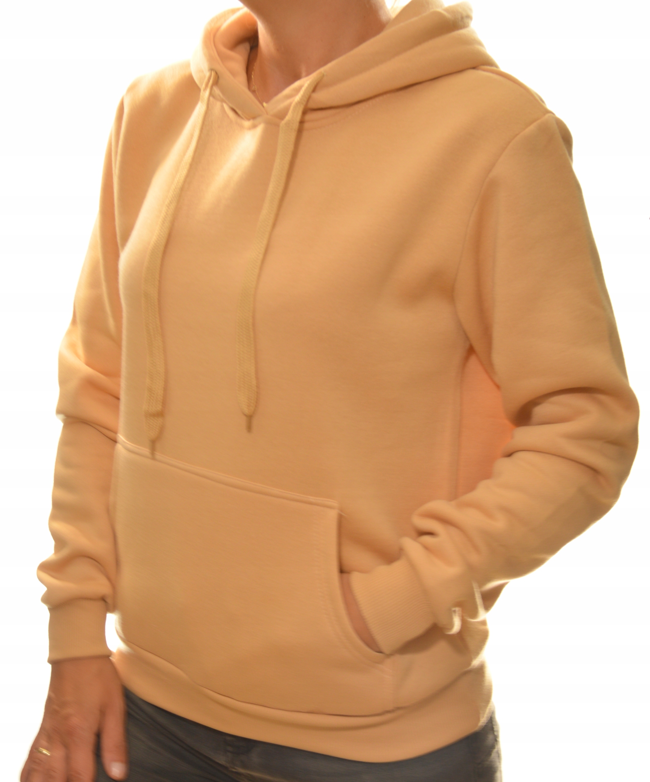 Damska bluza dresowa kangurka z kapturem S beż