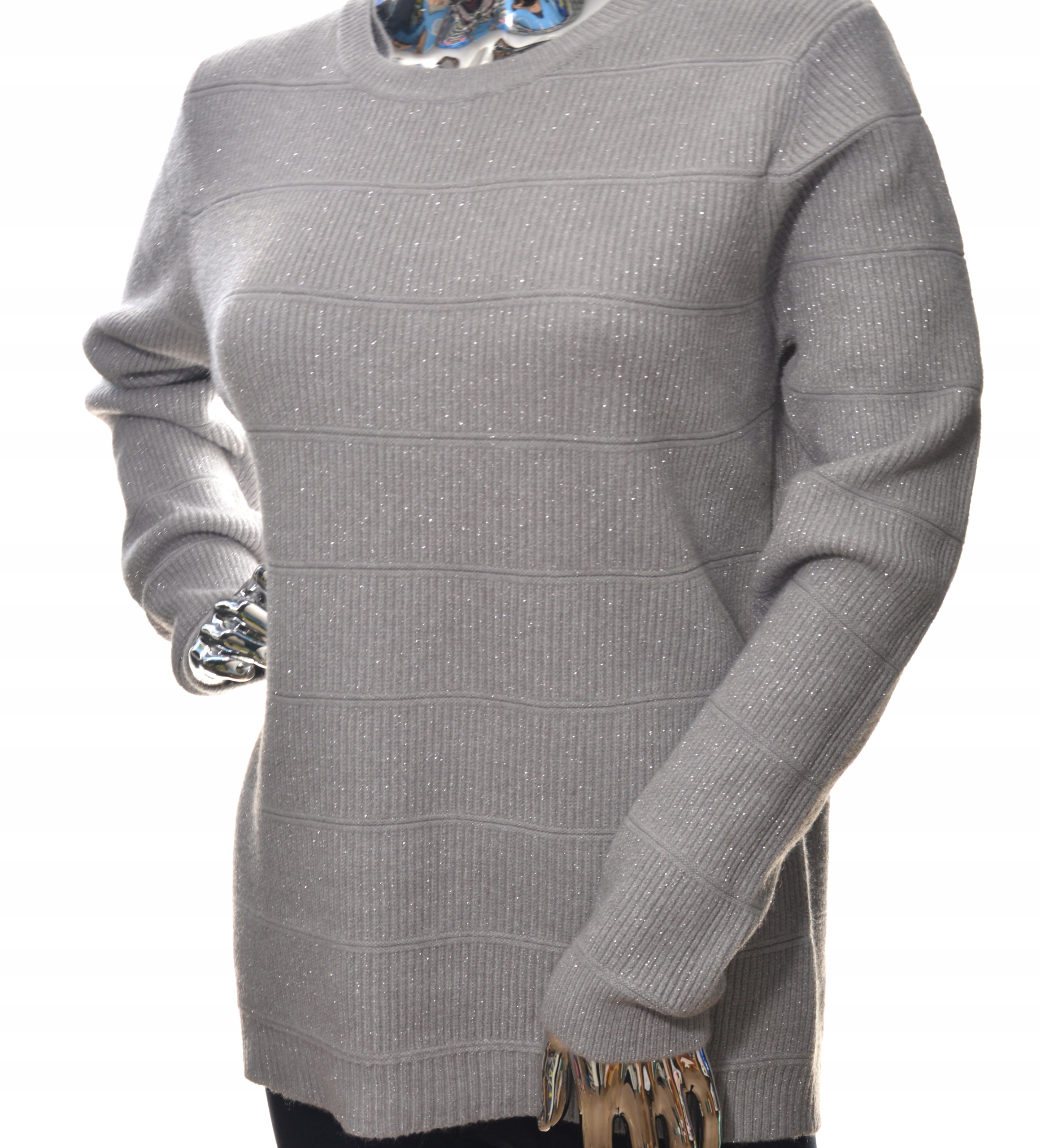 Stylowy damski sweter z błyszczącą nitką L / XL