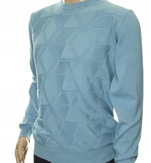 STROKERS klasyczny sweter męski z bawełny ze wzorem  M błękitny