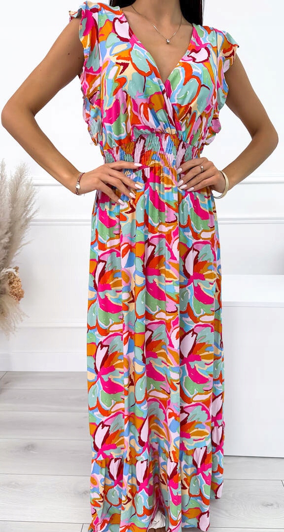 Sukienka różowa damska letnia maxi wiskoza S/M