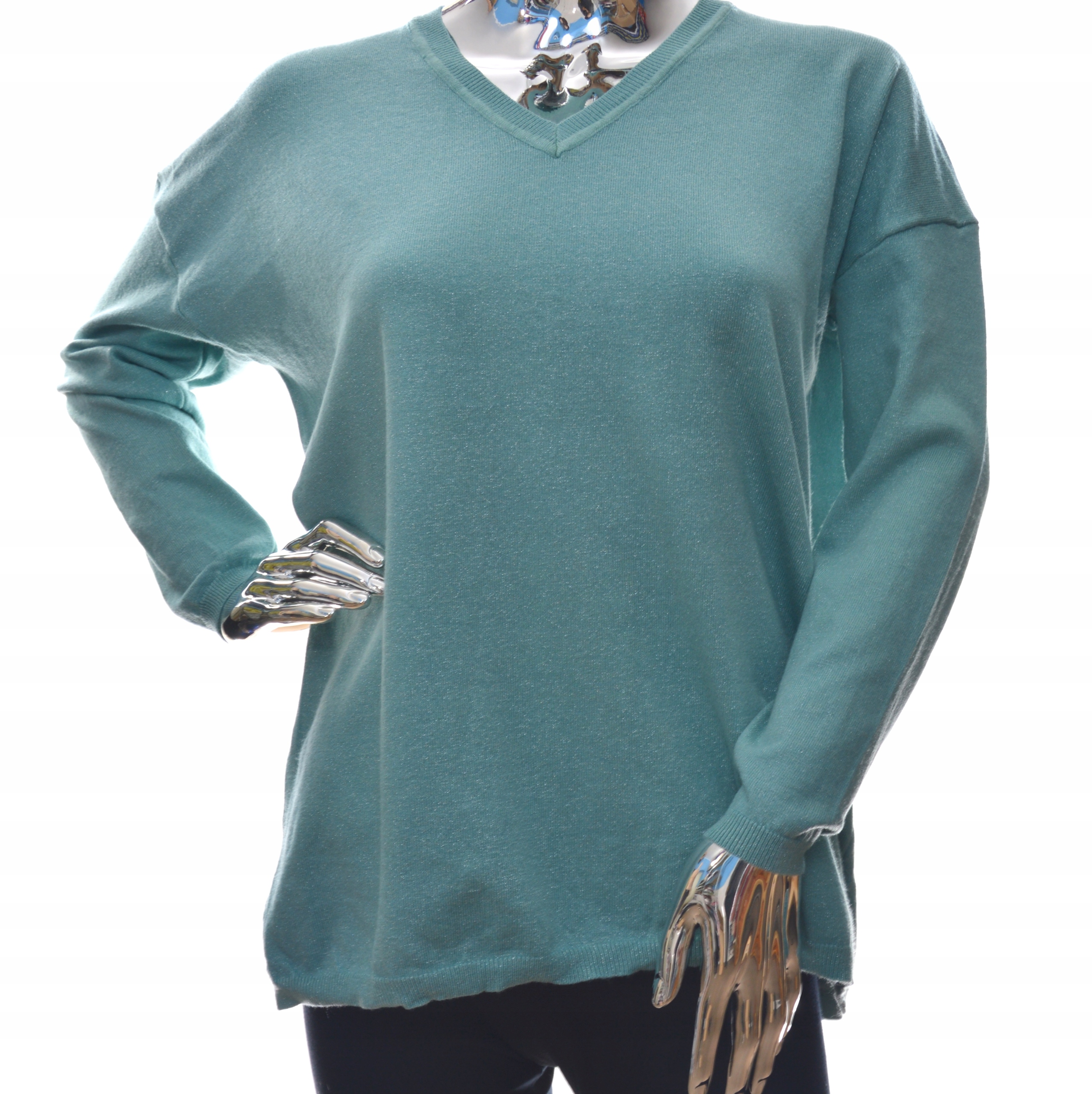 Damski sweter bluzka oversize z błyszczącą nitką