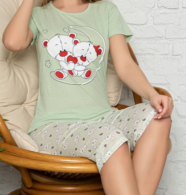 Damska piżama krótka bawełniana z krótkim rękawem na lato XL w misie