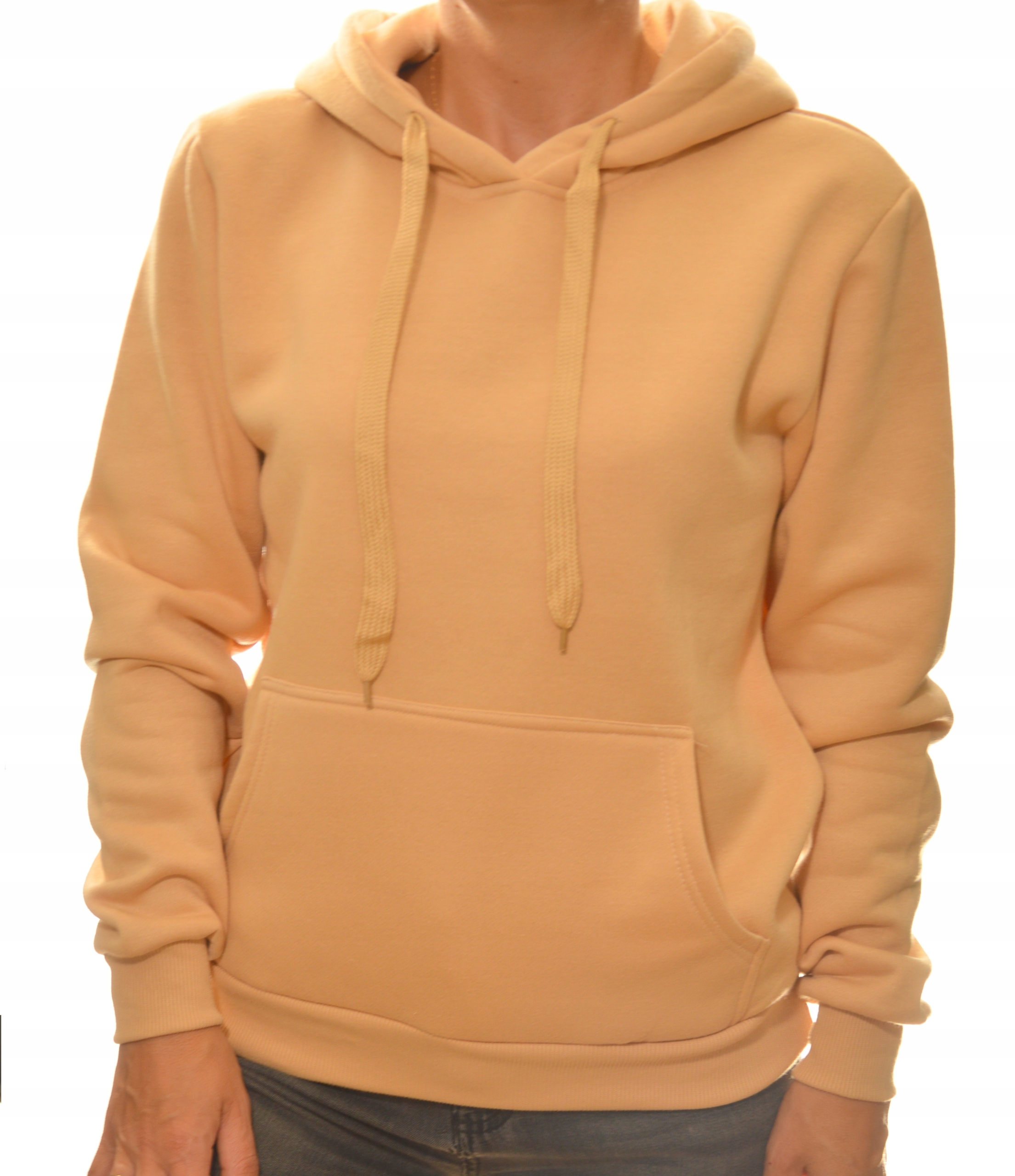 Damska bluza dresowa kangurka z kapturem S beż