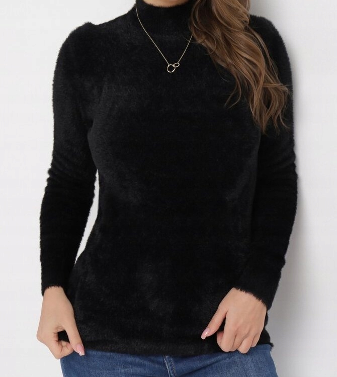 Damski sweter z półgolfem półgolf klasyczny typu alpaka UNI S,M czarny
