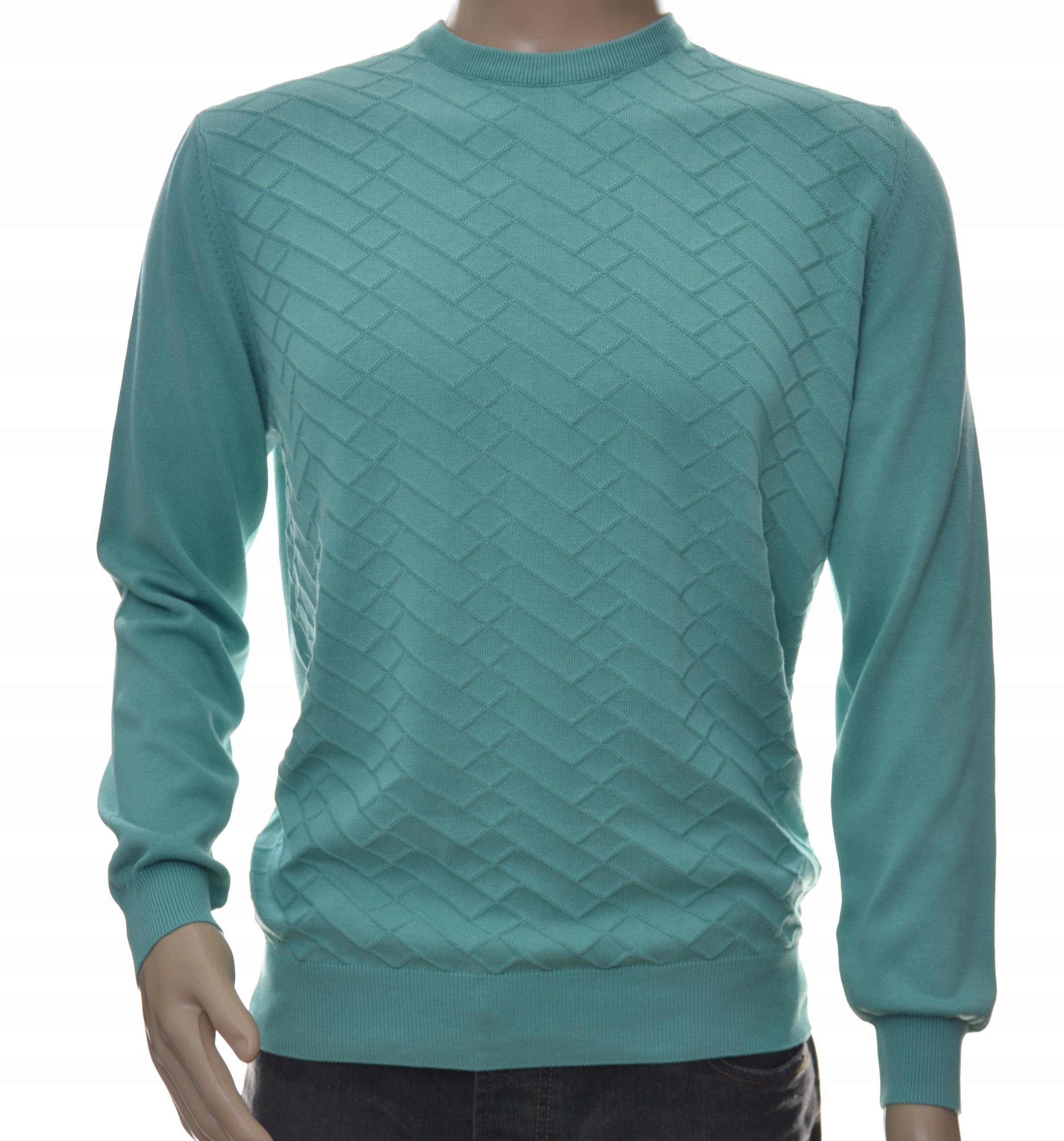 Sweter sweterek męski okrągły pod szyją M turkus