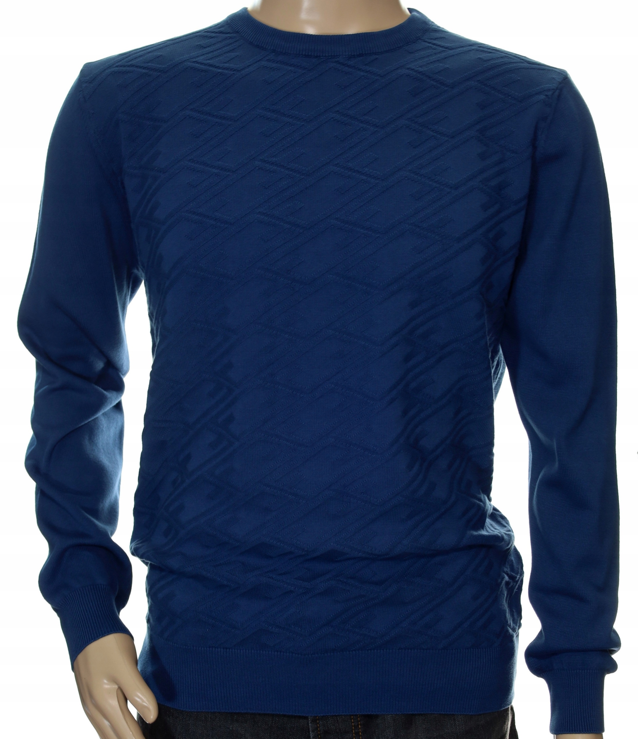 STROKERS klasyczny sweter męski ze wzorem tłoczonym L indygo