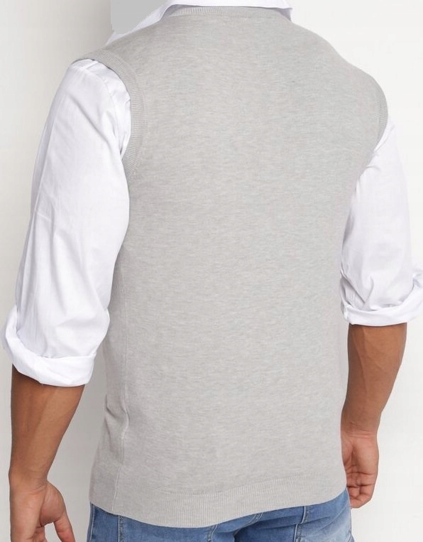 Bezrękawnik pulower sweter męski kamizelka bez rękawów S szary