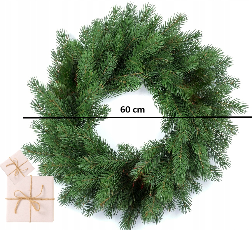 Klasický vánoční věnec BOROVICE o průměru 60 cm, vyrobený z kvalitního umělého (PE) jehličí.