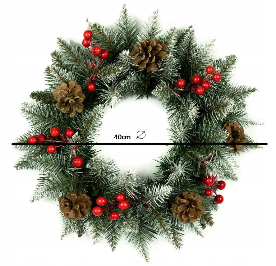 Věnec "Růže Jeřábu" 40 cm – bělené PVC větvičky, šišky
