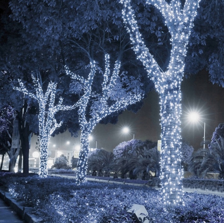 LAMPKI CHOINKOWE 500 LED FLASH BIAŁE ZIMNE GRUBY KABEL STAŁE ŚWIATŁO ZEW.