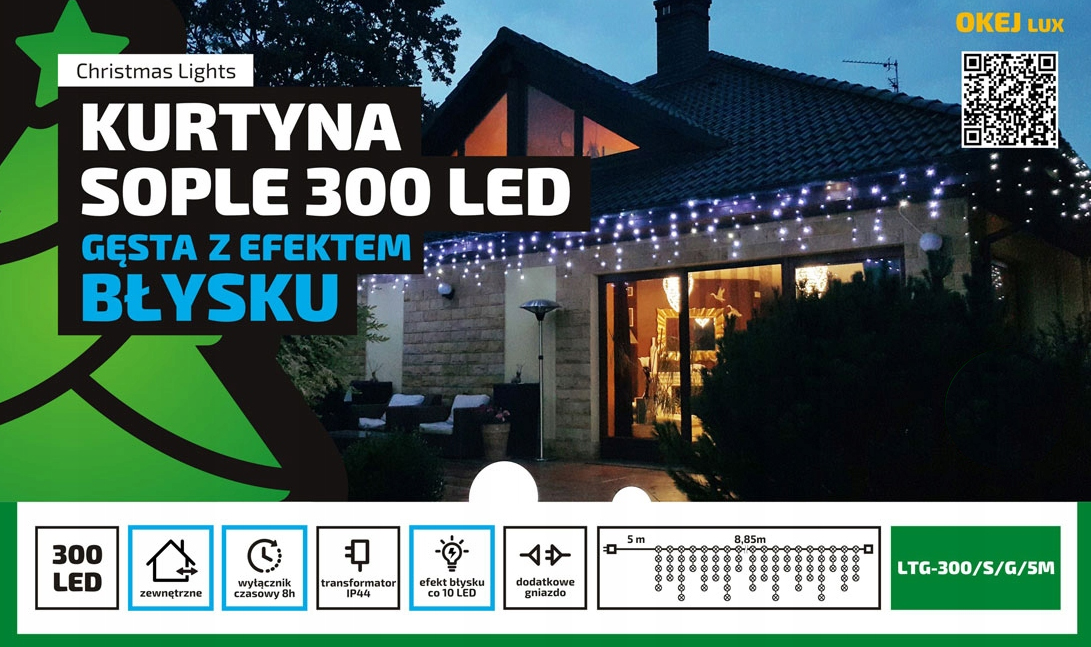 Gęste sople zewnętrzne 300 LED 9m multikolor