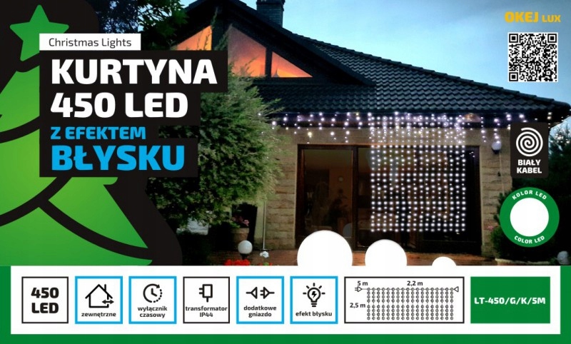 Kurtyna zewnętrzna Flash - 2,5m x 2,2m dekoracji na okno. Wyłącznik czasowy i gniazdo do łączenia w zestawie