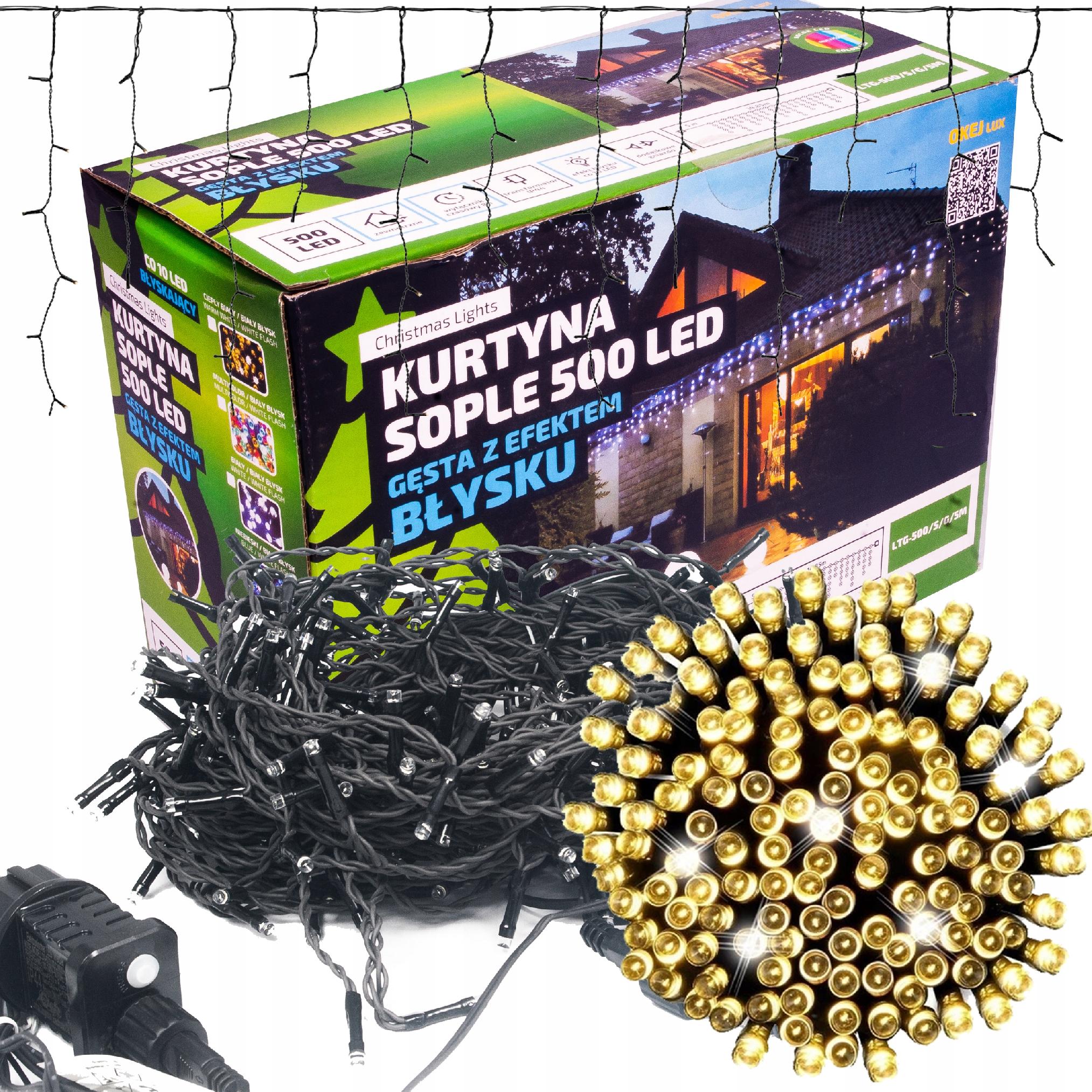 Gęste Lampki Sople LED zewnętrzne 500 diod, 15m, gniazdo, ciepłe białe Gęste Lampki Sople LED zewnętrzne 500 diod, 15m, gniazdo, ciepłe białe