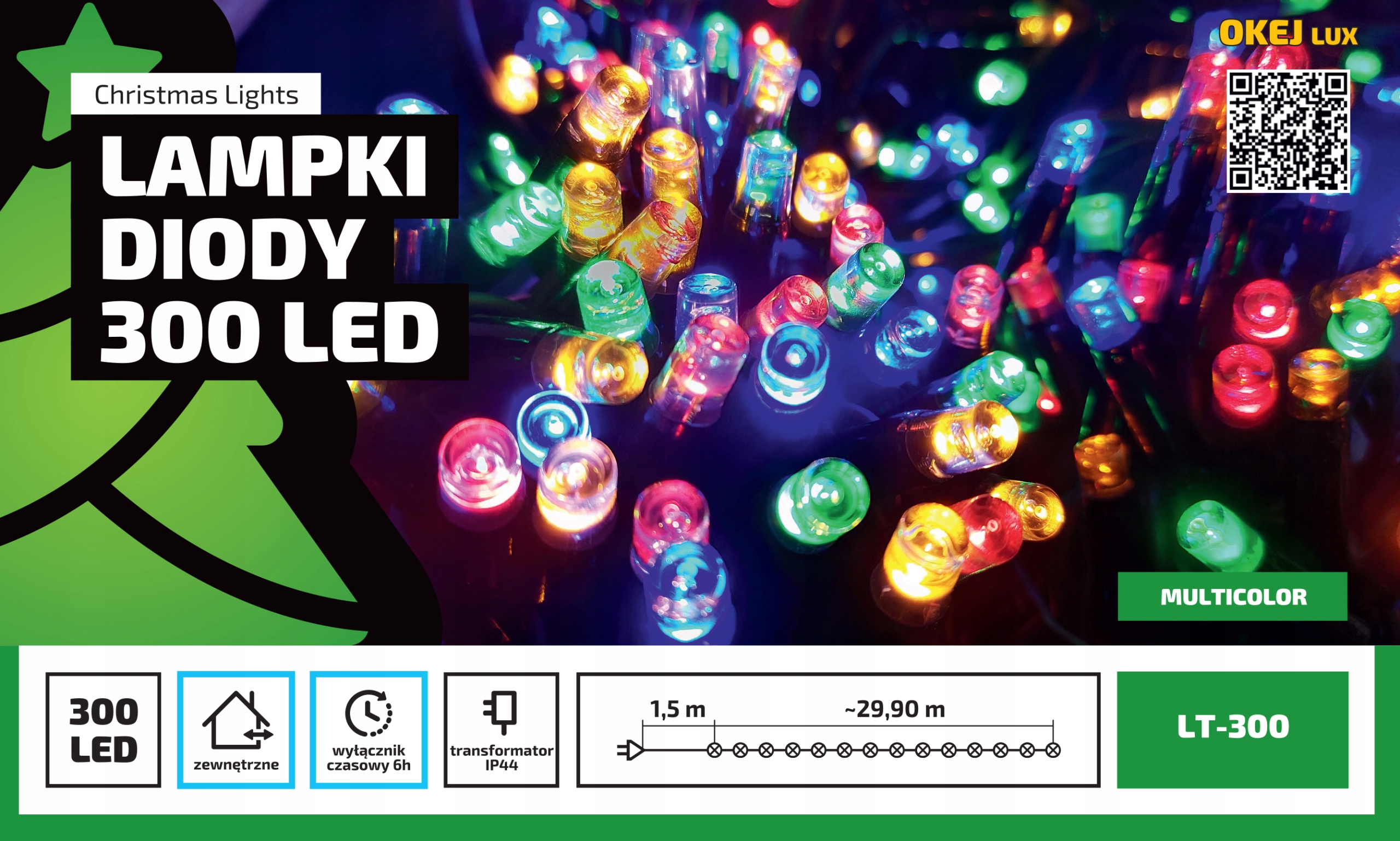 Dlugie lampki choinkowe kolorowe zewnętrzne: 30m dekoracji z timerem