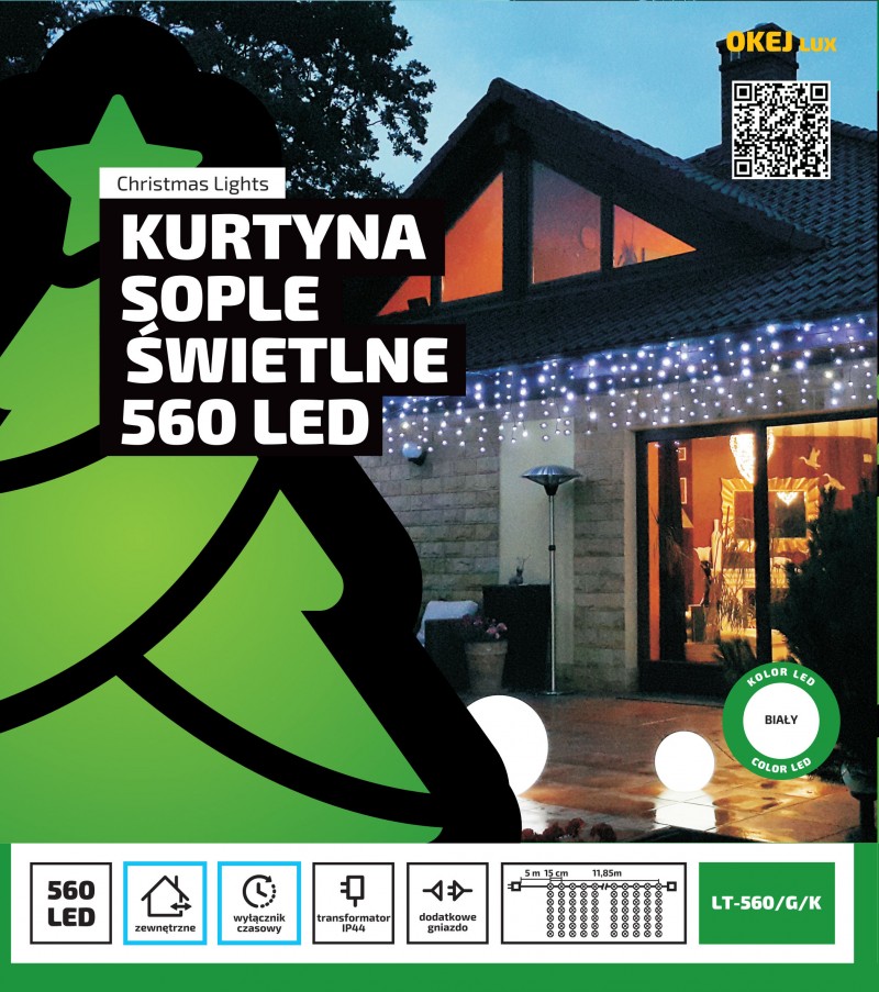 Gęste Równe Sople Led zewnętrzne białe zimne. Timer (wyłącznik czasowy) w zestawie.