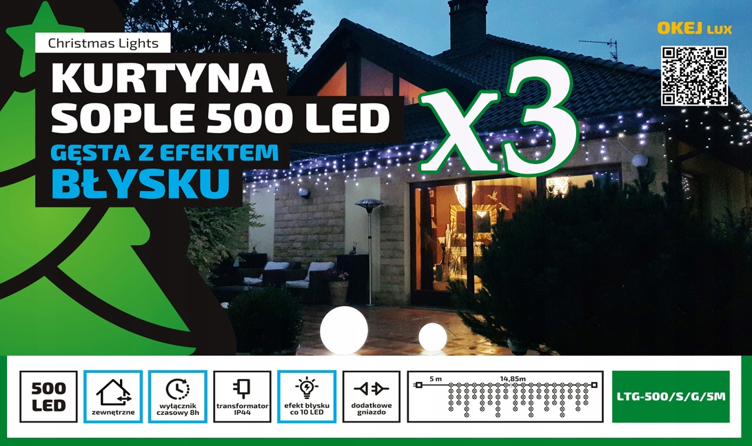 Lampki Sople Zewnętrzne LED: gęste sople flash ciepłe białe Lampki Sople Zewnętrzne LED: gęste sople flash ciepłe białe