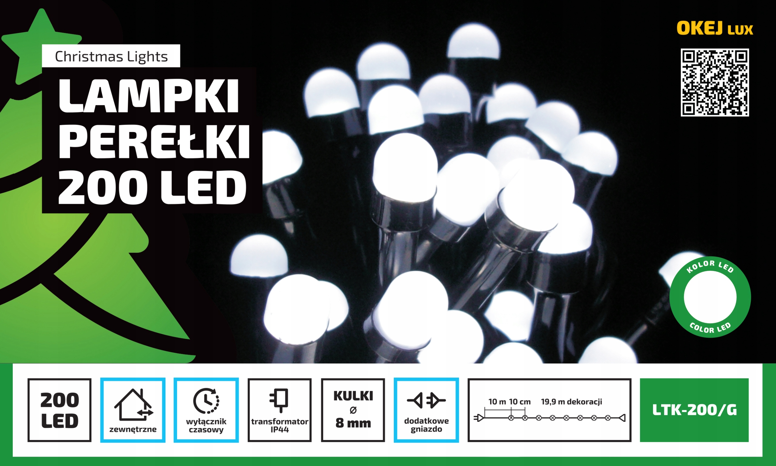 Lampki Choinkowe Perełki Ciepłe Białe - 20m dekoracji pięknymi diodami LED o okrągłym kształcie