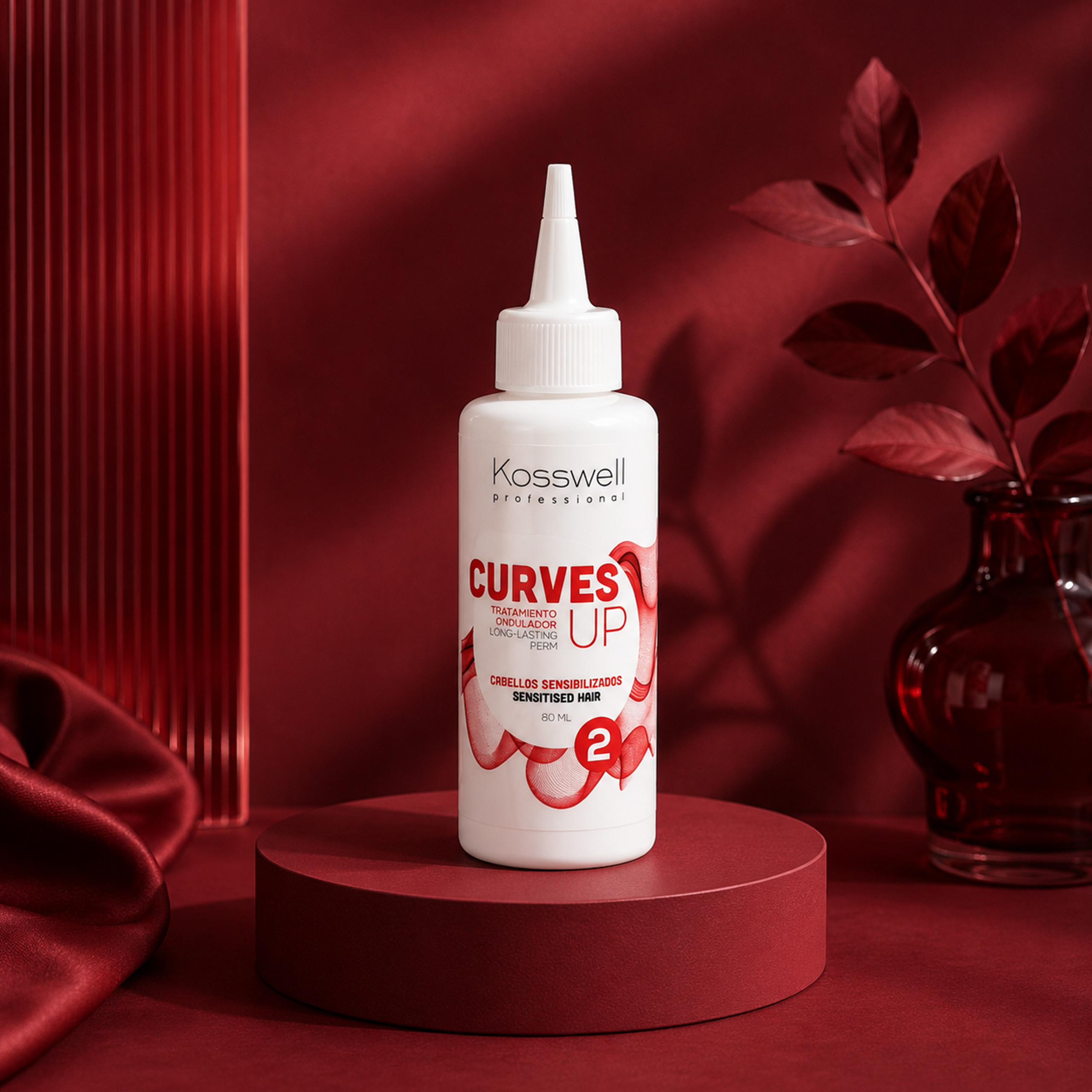 Kosswell Curves UP 2 80 ml, płyn do trwałej ondulacji do włosów uwrażliwionych w profesjonalnej aranżacji