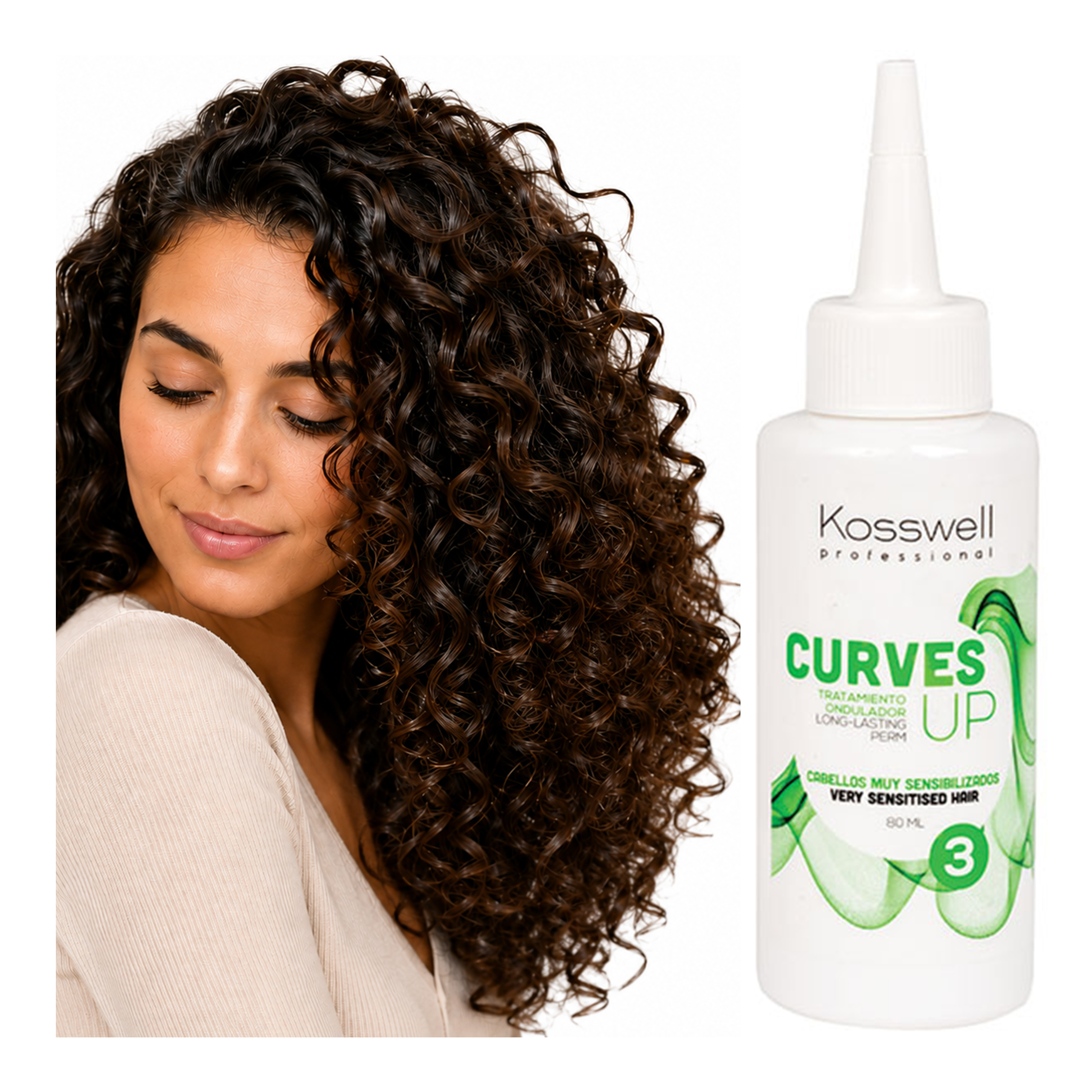 Kosswell Curves UP 3 80 ml, płyn do trwałej ondulacji do włosów mocno uwrażliwionych w profesjonalnej aranżacji