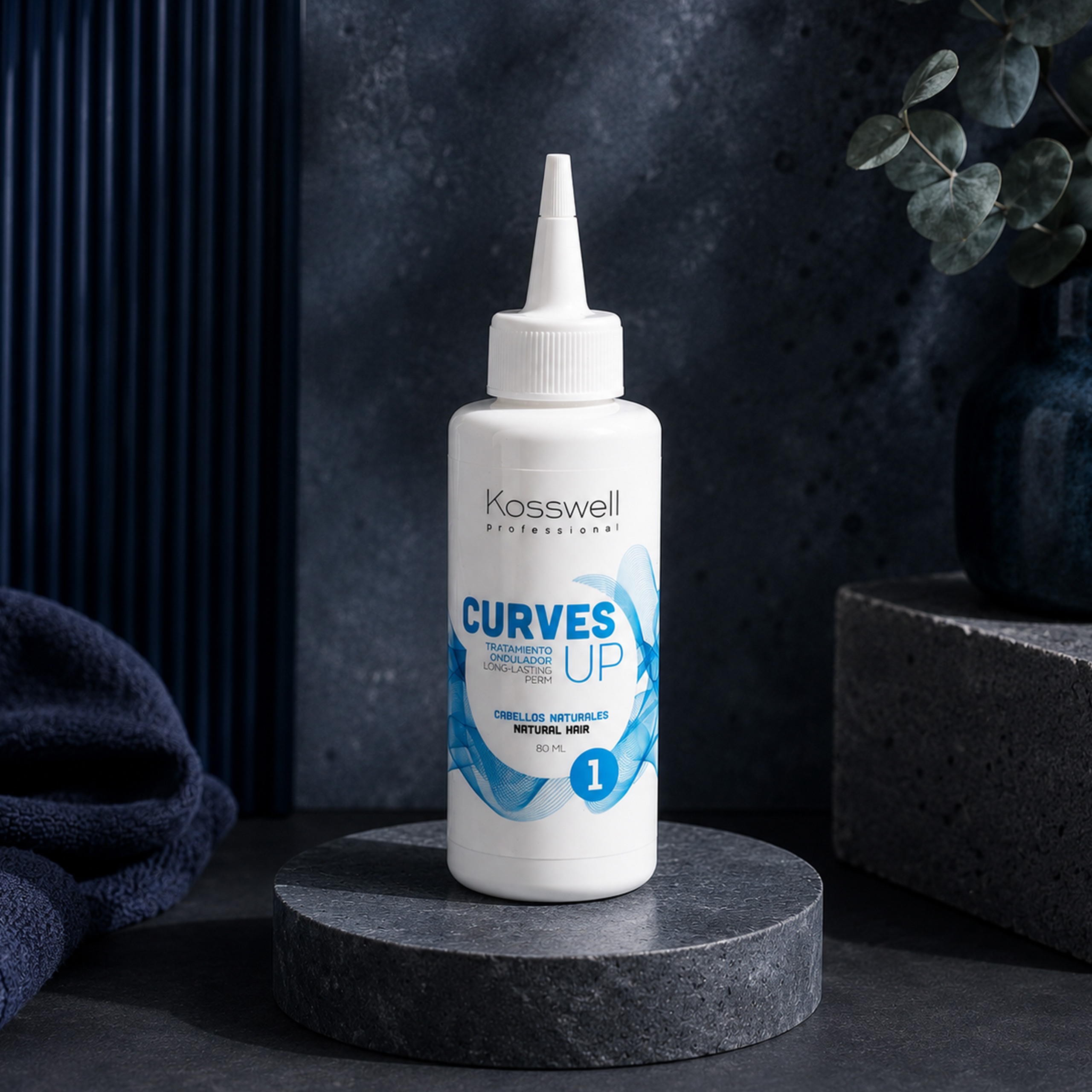 Kosswell Curves UP 1 80 ml, płyn do trwałej ondulacji do włosów naturalnych w profesjonalnej aranżacji