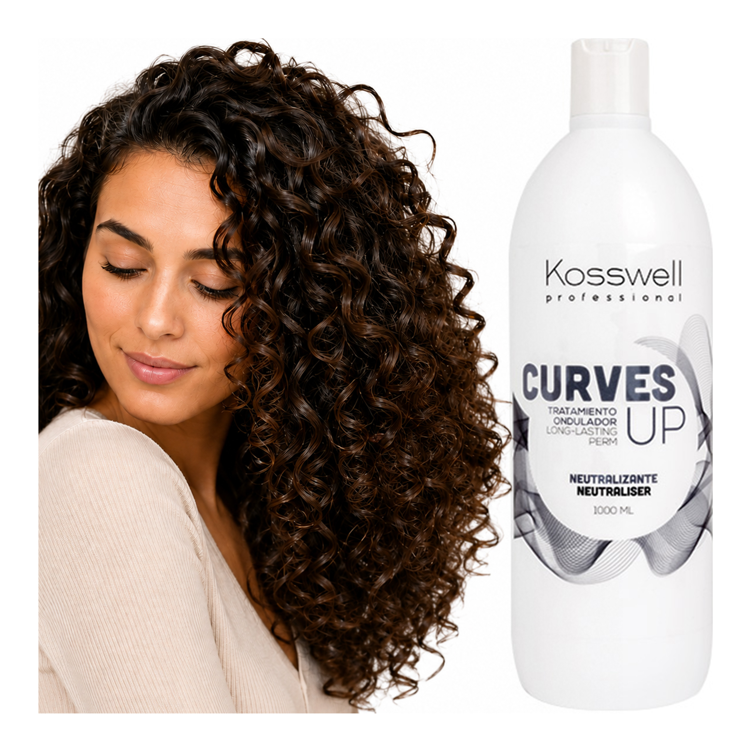 Kosswell Curves UP Neutral 1000 ml, utrwalacz do trwałej ondulacji w profesjonalnej aranżacji