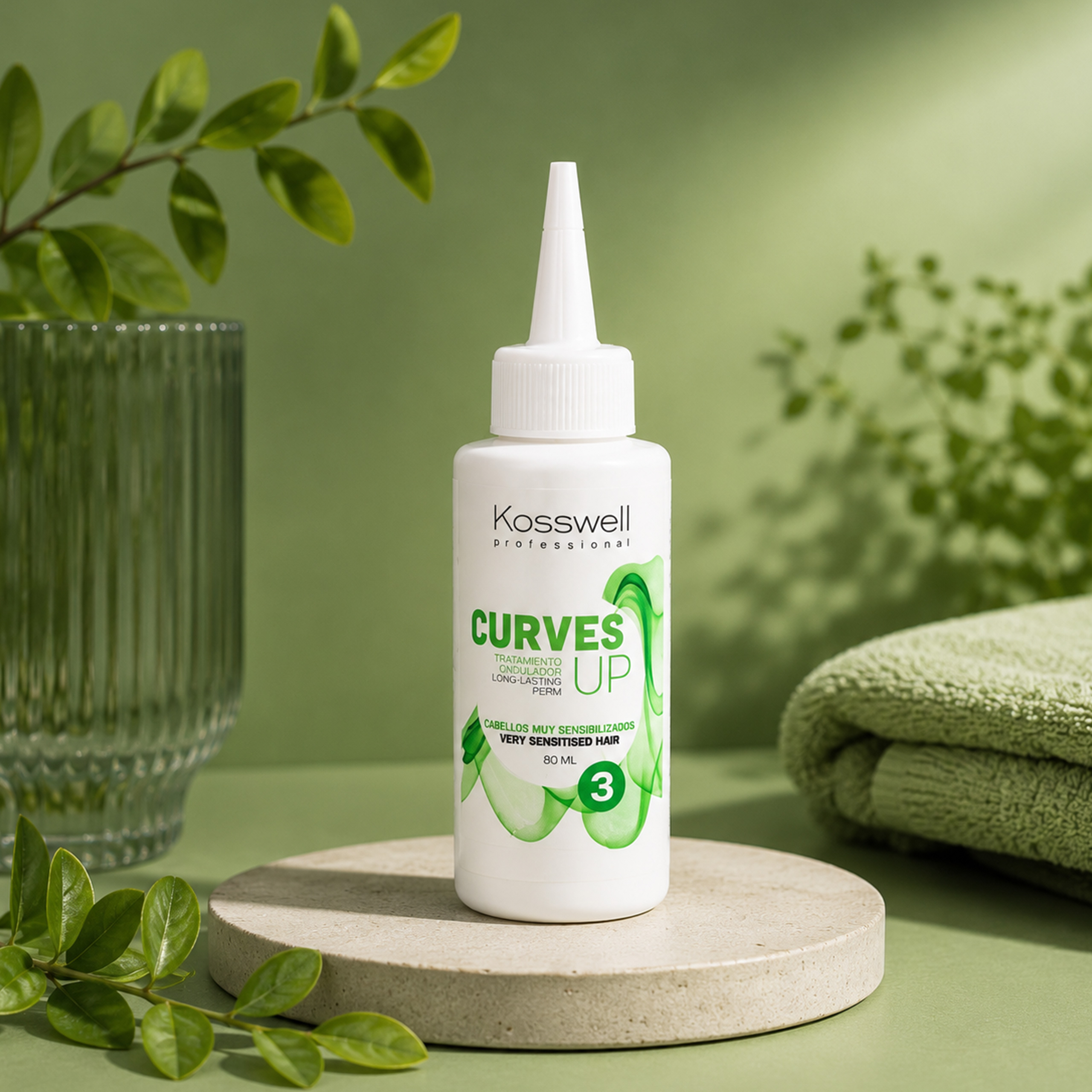 Kosswell Curves UP 3 80 ml, płyn do trwałej ondulacji do włosów mocno uwrażliwionych w profesjonalnej aranżacji