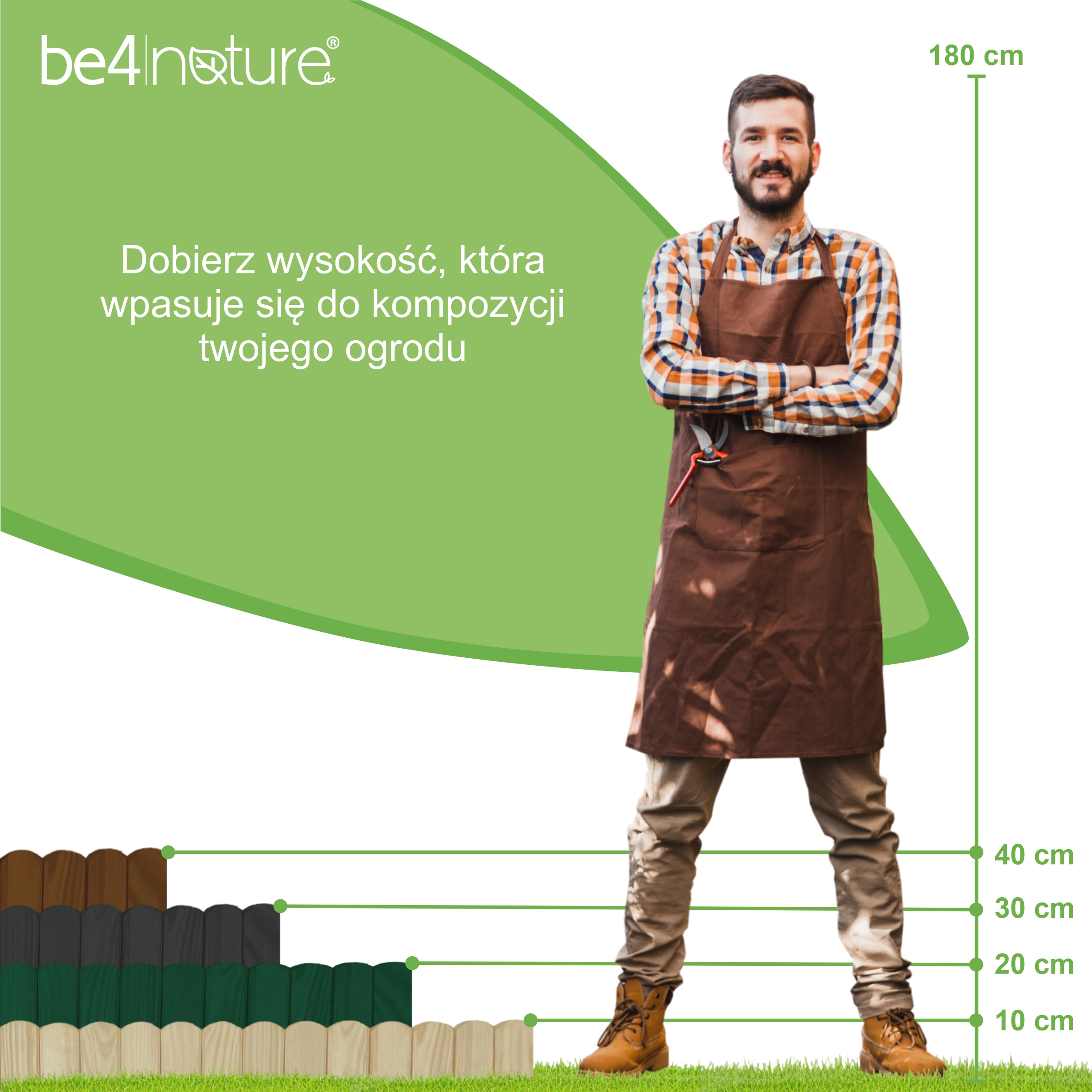 be4nature DREWNIANY PŁOTEK Rollborder obrzeże rabatek 100 x 40 cm