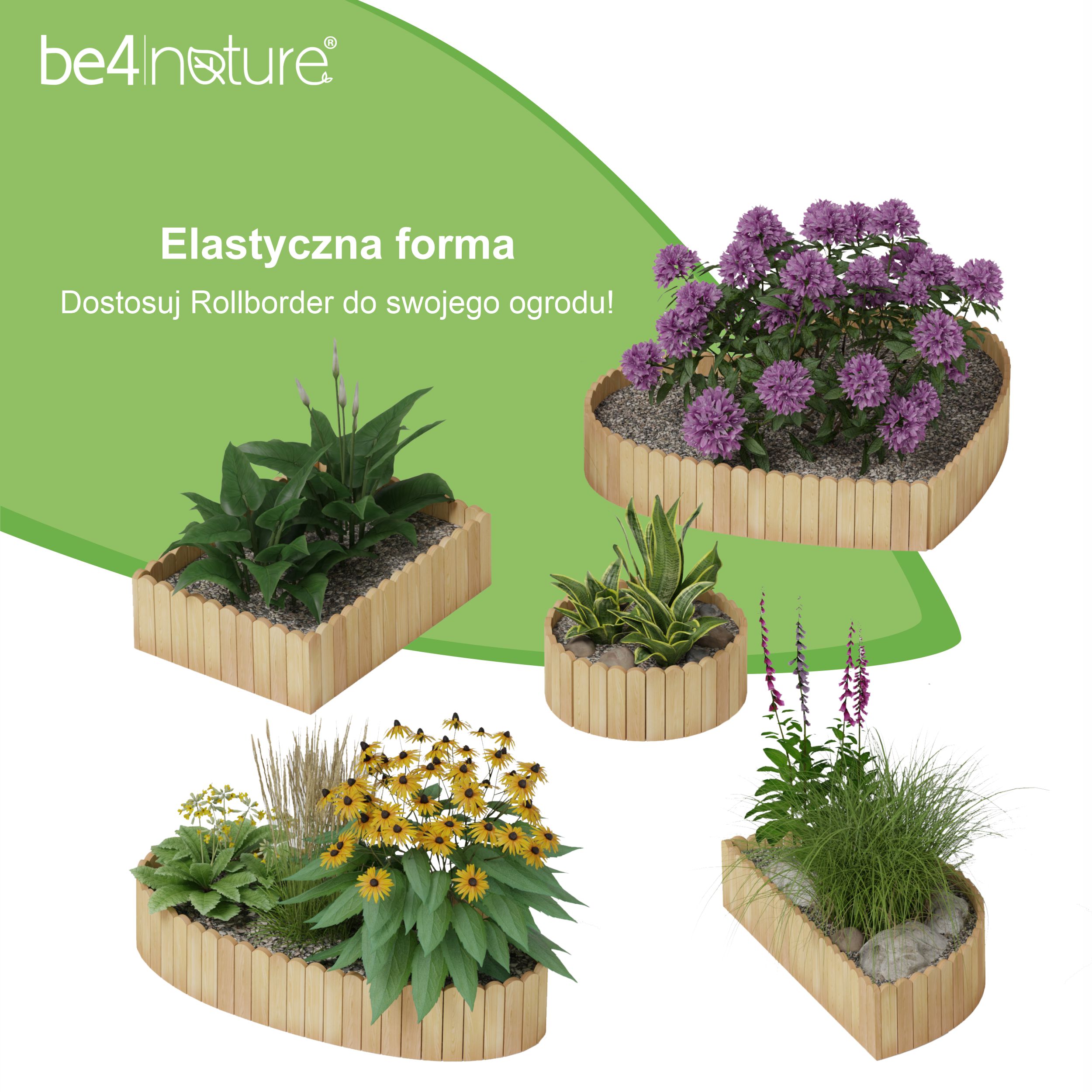 be4nature DREWNIANY PŁOTEK Rollborder obrzeże rabatek 100 x 40 cm