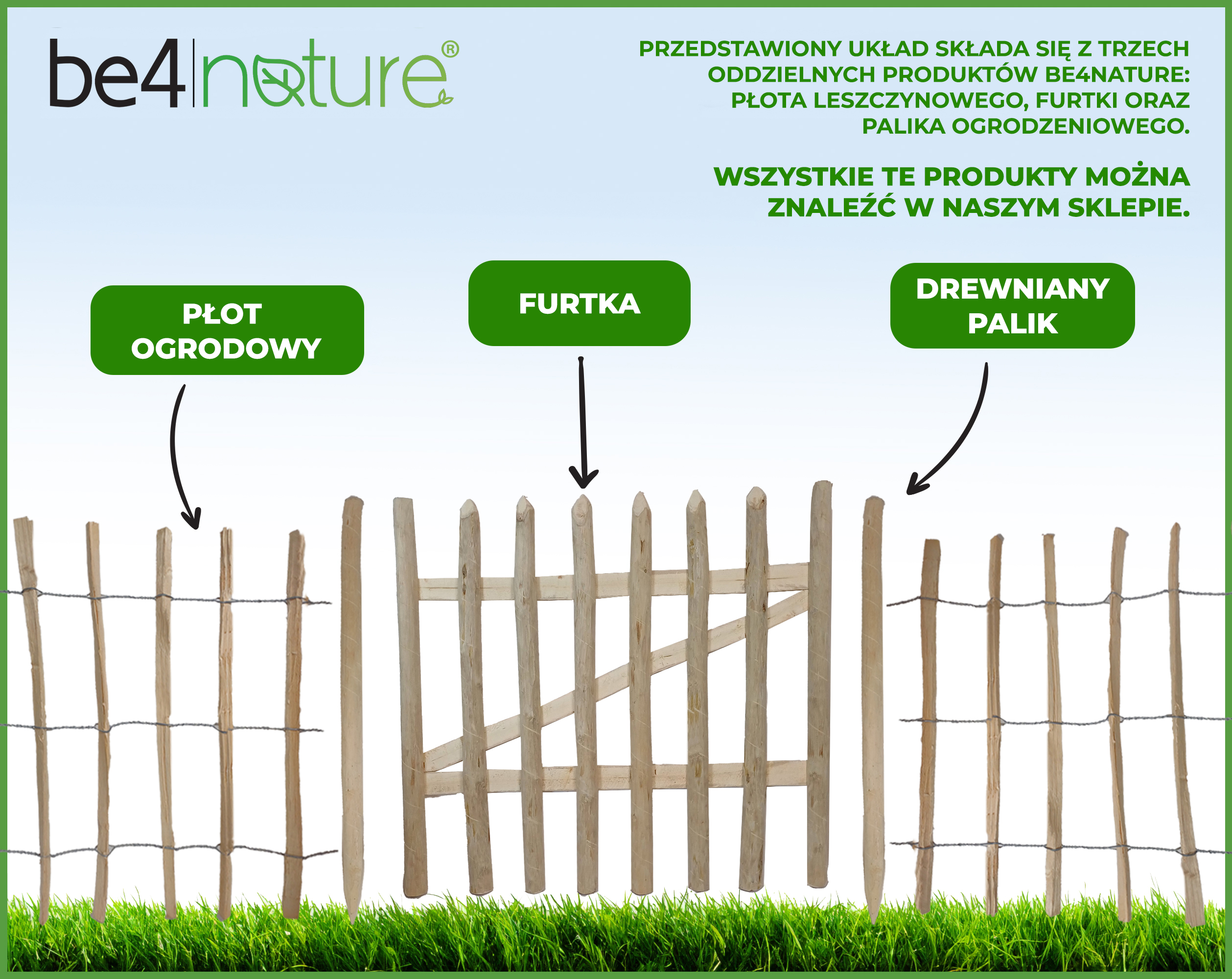 be4nature Płot leszczynowy 500 x 120 cm rozstaw szczebelków 12-14 cm