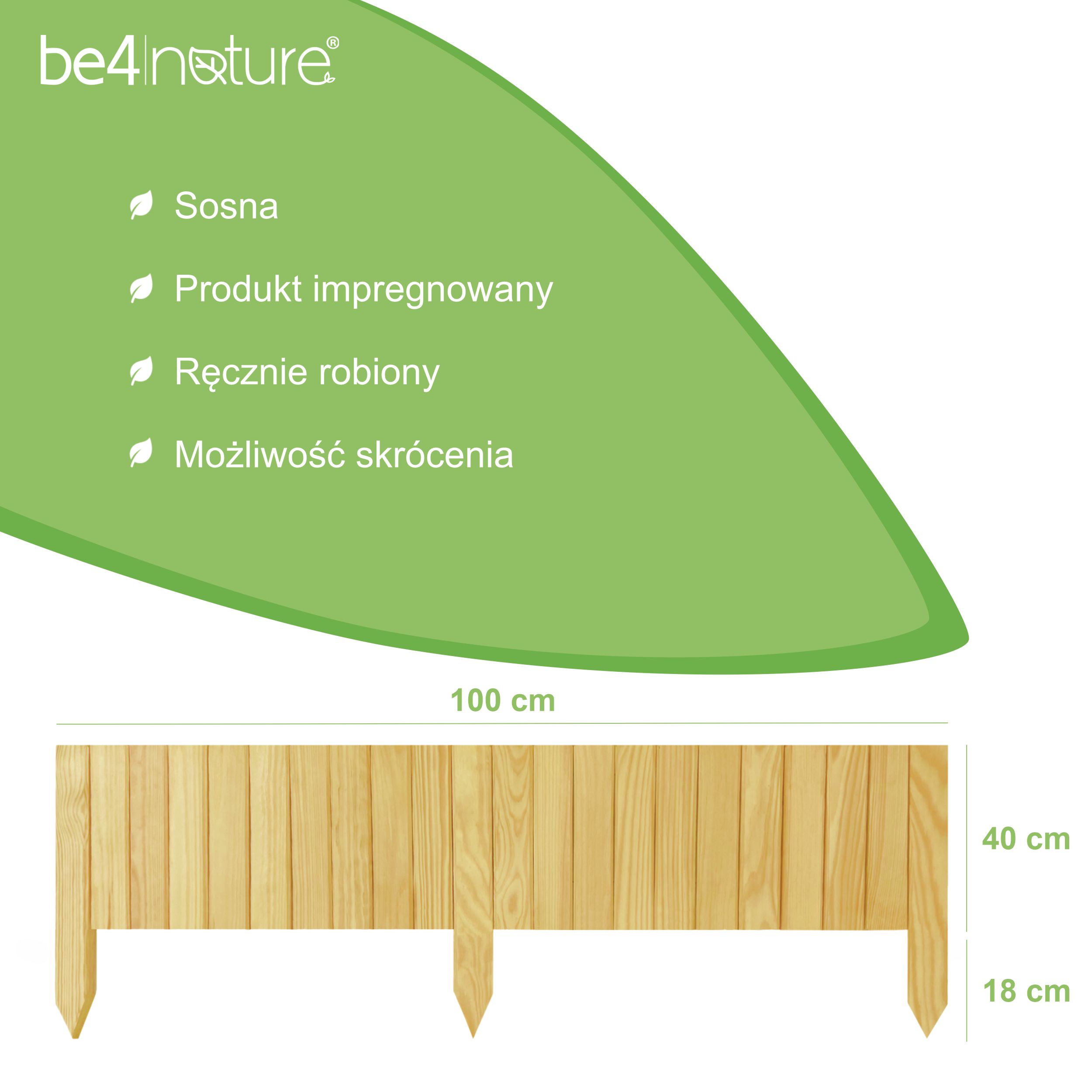 be4nature DREWNIANY PŁOTEK Rollborder obrzeże rabatek 100 x 40 cm