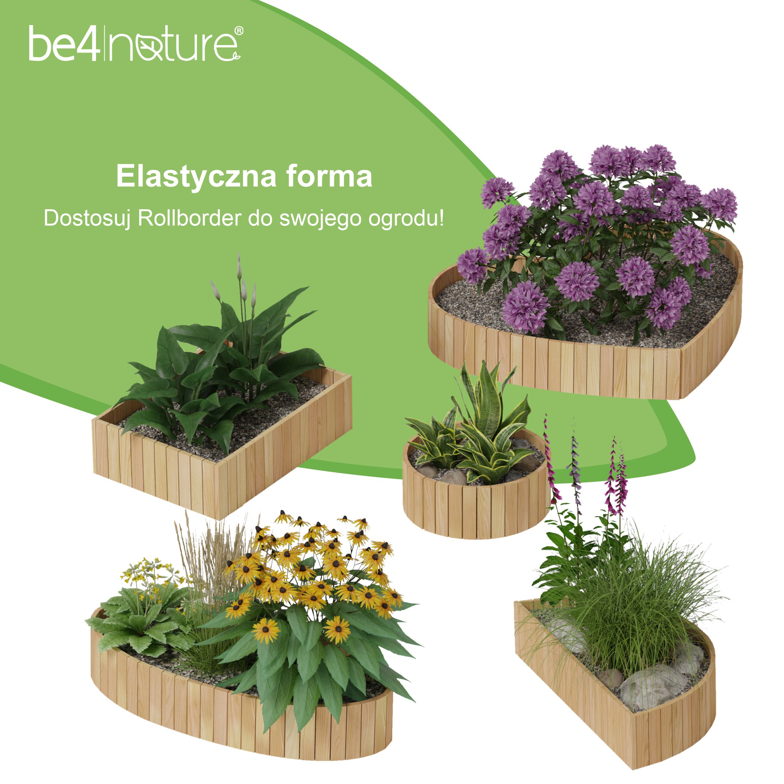 be4nature DREWNIANY PŁOTEK Rollborder obrzeże rabatek 100 x 40 cm