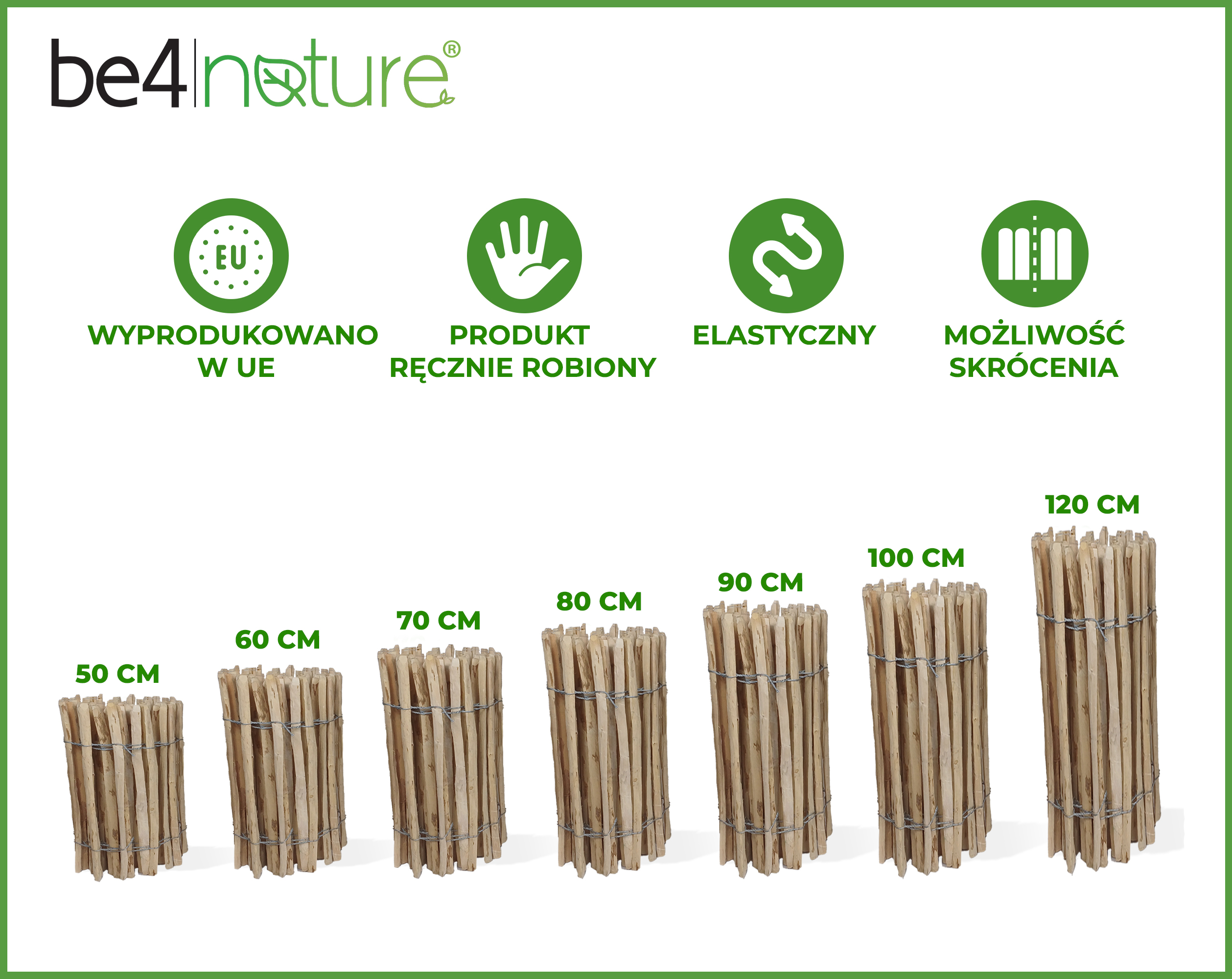 be4nature Płot leszczynowy 500 x 100 cm rozstaw szczebelków 8-10 cm