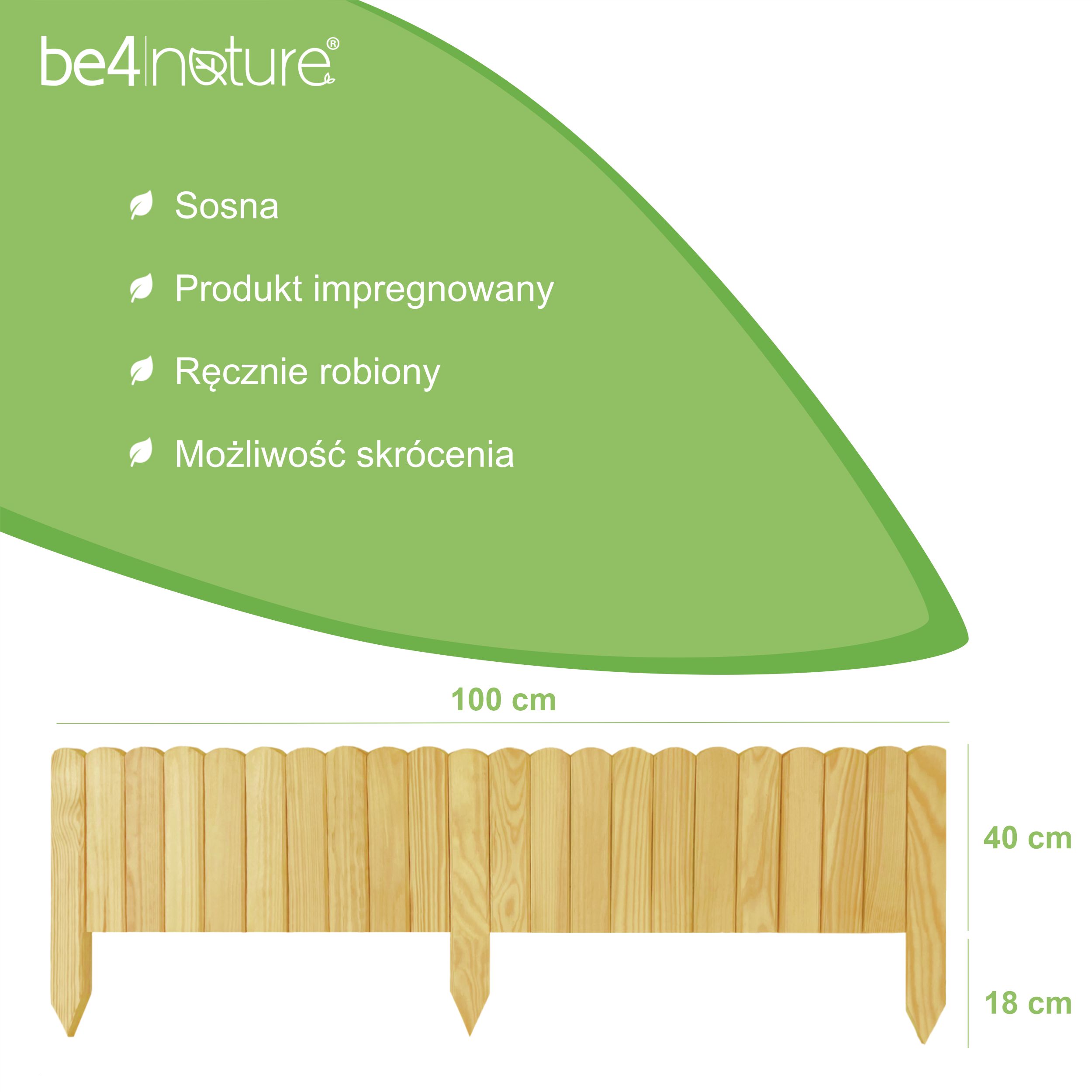 be4nature DREWNIANY PŁOTEK Rollborder obrzeże rabatek 100 x 40 cm
