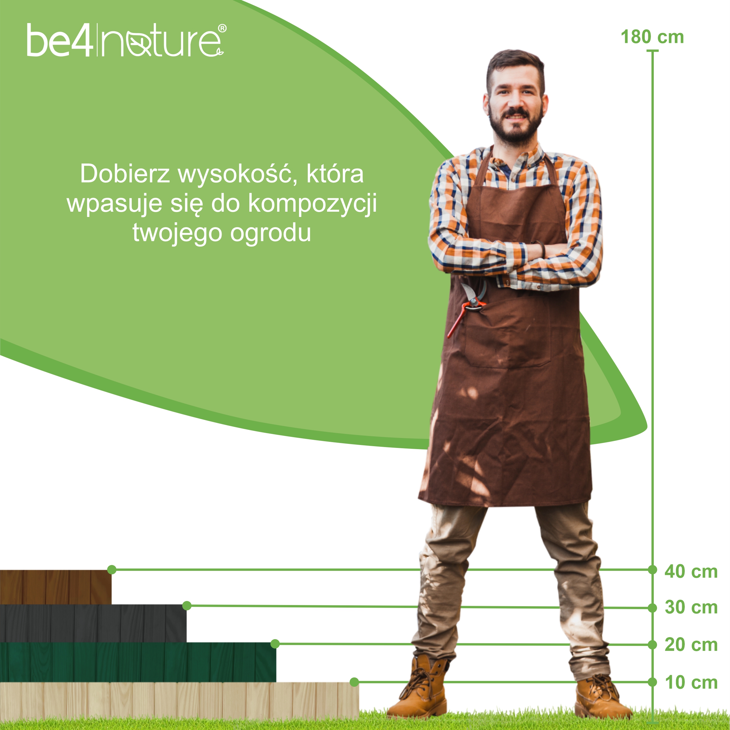 be4nature DREWNIANY PŁOTEK Rollborder obrzeże rabatek 100 x 40 cm