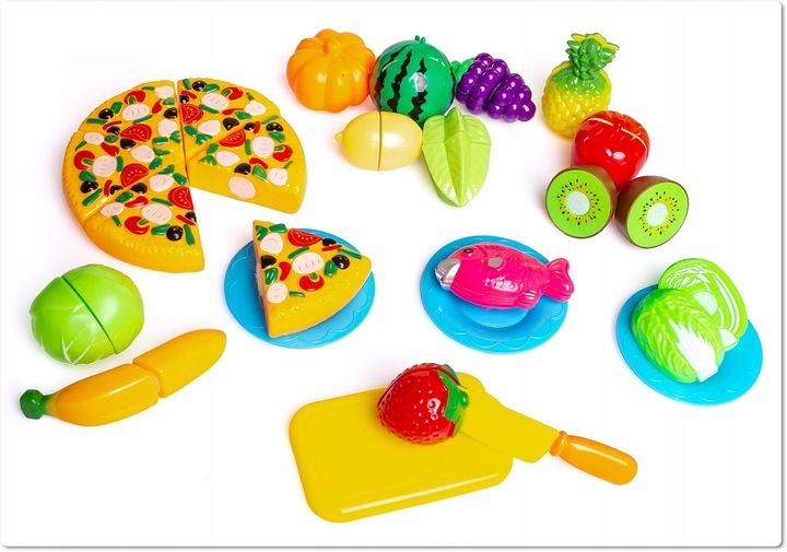 OWOCE WARZYWA DO KROJENIA na rzep zabawkowe jedzenie pizza + kosz na zakupy